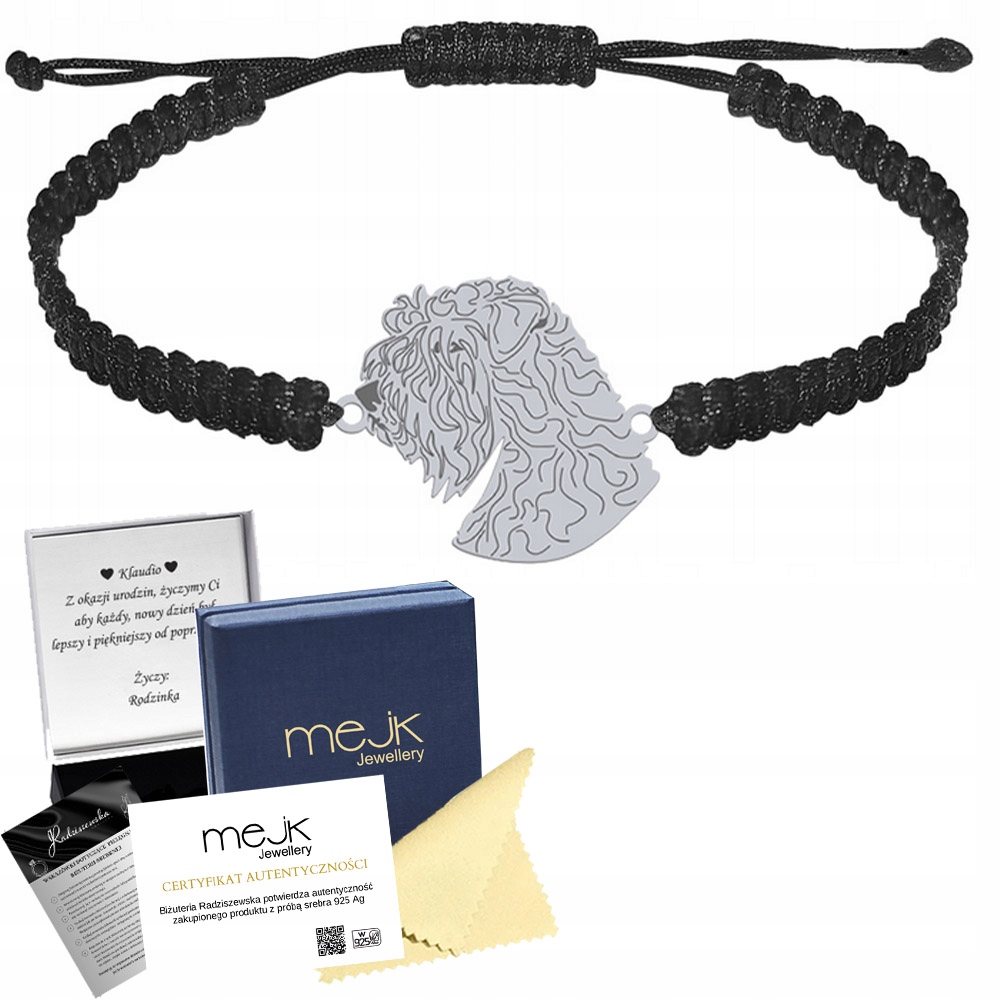 Stříbrný náramek z irského soft-coated teriéra 925 Makramé Gravírování