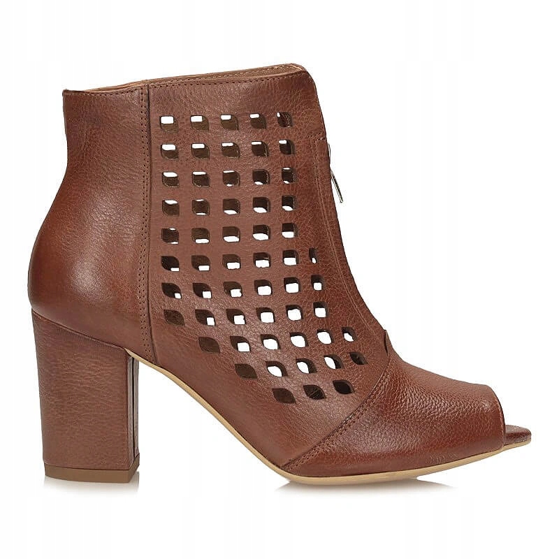 Dámské kotníkové boty Exquisite 1554 Koniak Rustic děrované na podpatku