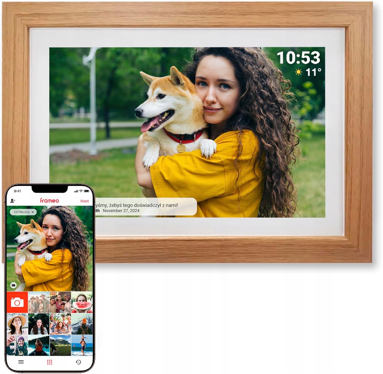 Rámeček Digitální Rámeček Wifi Dotykový Displej Ips 16GB Dřevo