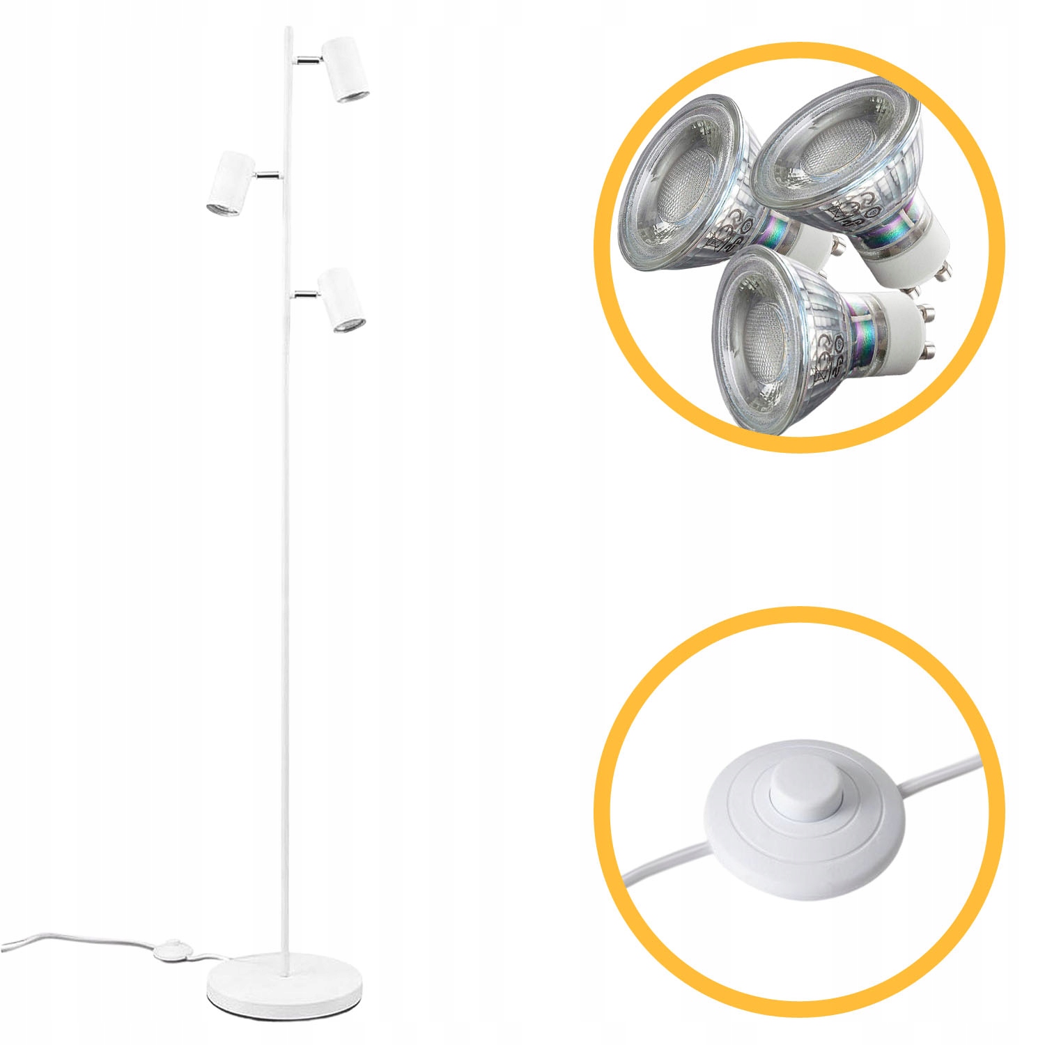 Lampa podłogowa Led 3xGU10 stojąca matowa biel 145cm ruchome reflektory