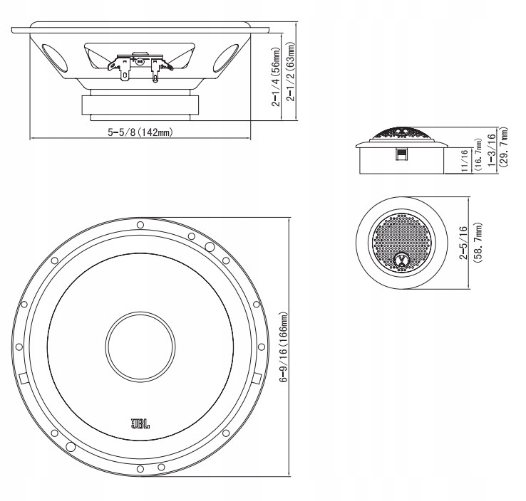 JBL Stage1 601C GŁOŚNIKI DYSTANSE MDF VW PASSAT B5 Model Stage1 601C