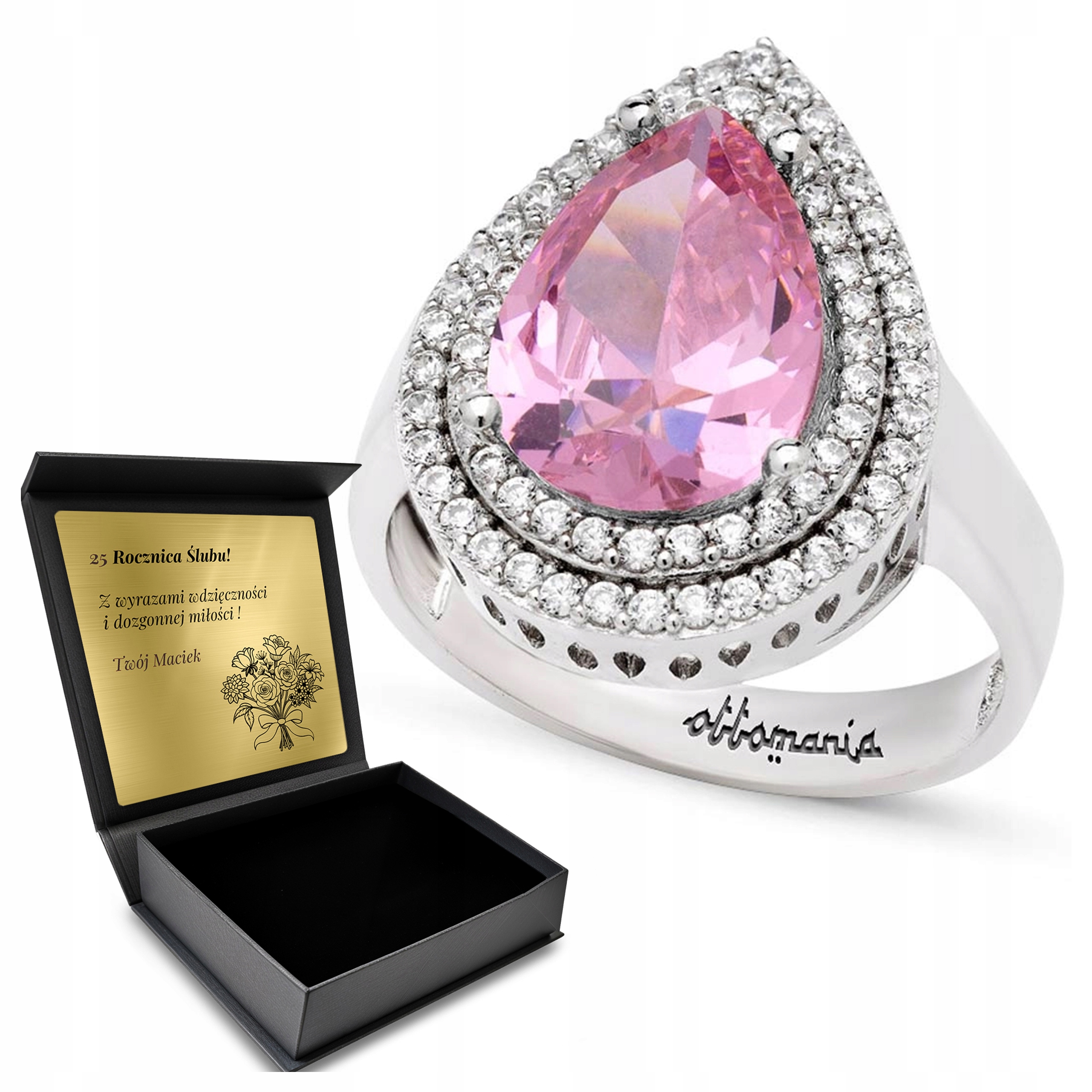 Prstýnek 925 Zirkony Topaz Dárek Na Valentýna Gravírování Bonus