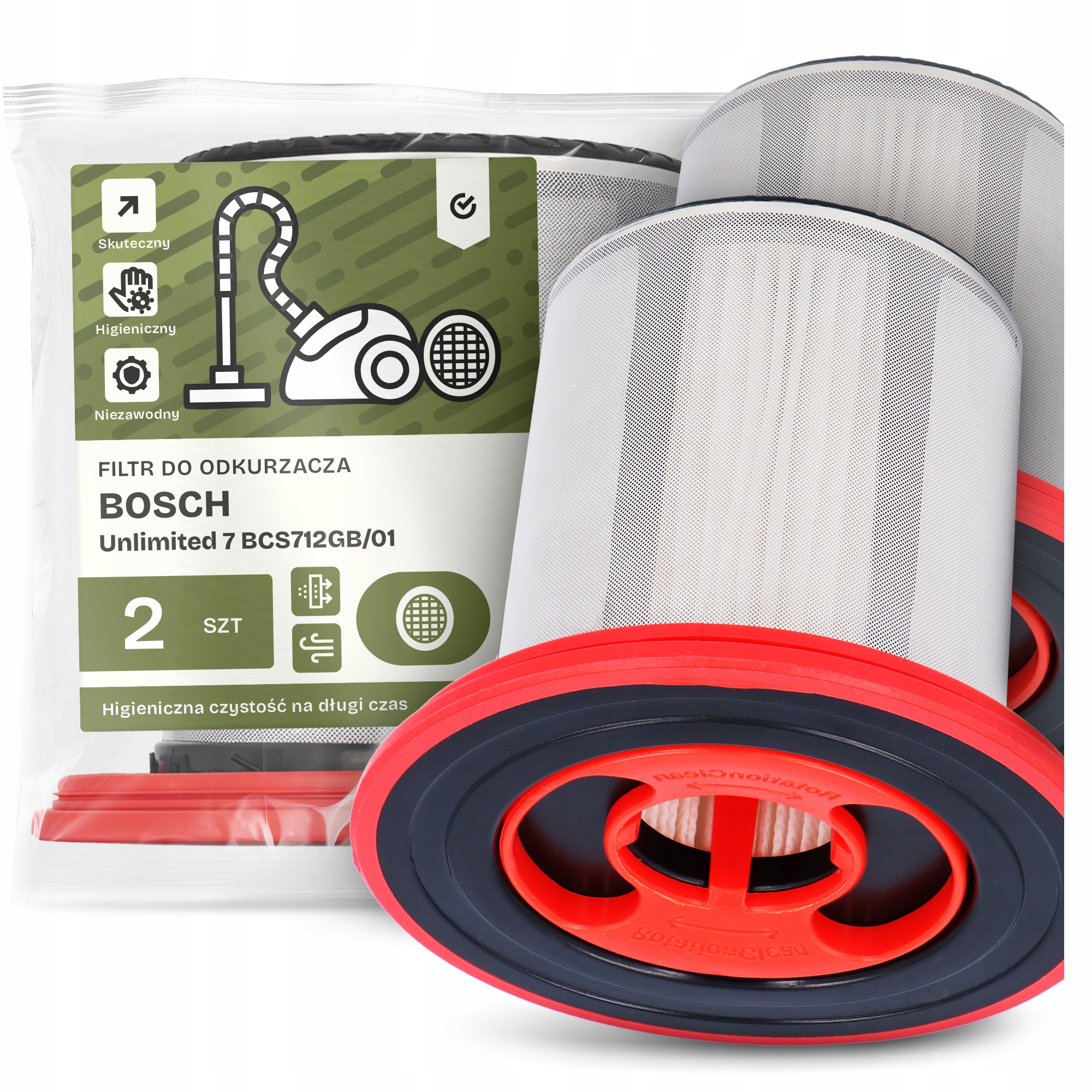 2x Vzduchový Filtr pro Vysavač Bosch Unlimited 7 BCS712GB/01 Hepa Em-w