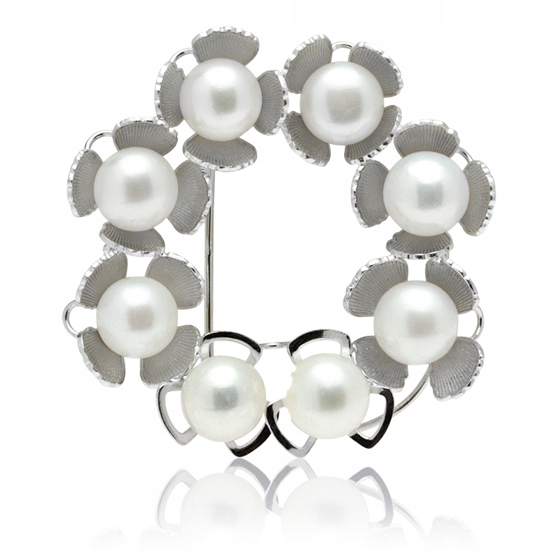 Stříbrná Brož S Pravými Perlami