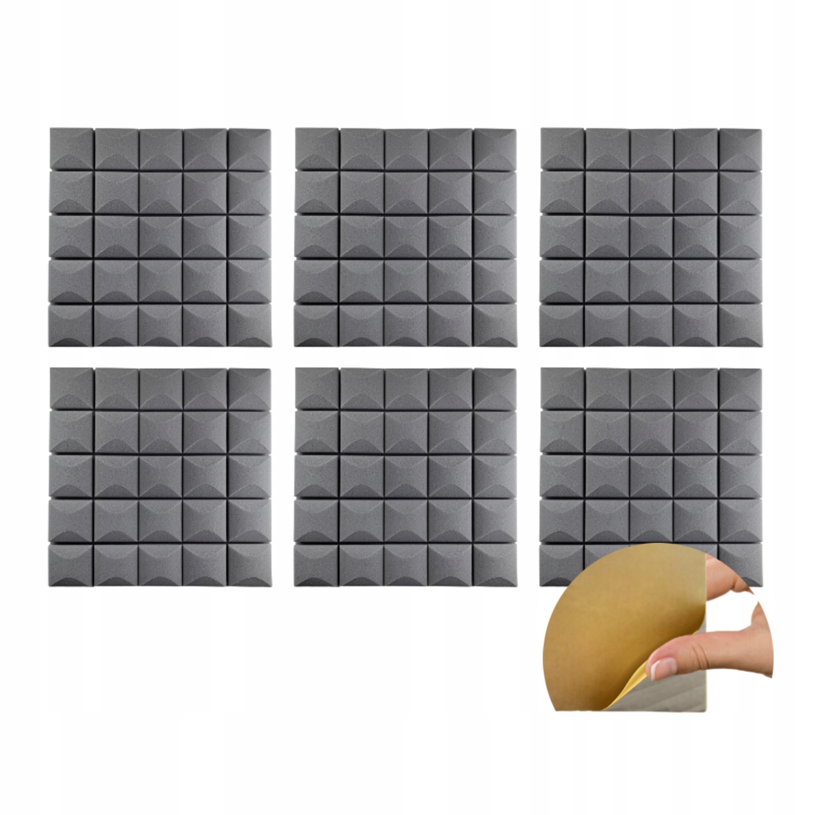 Pianka Akustyczna Panele Wygłuszające Samoprzylepne 50X50CM 6SZT Szare
