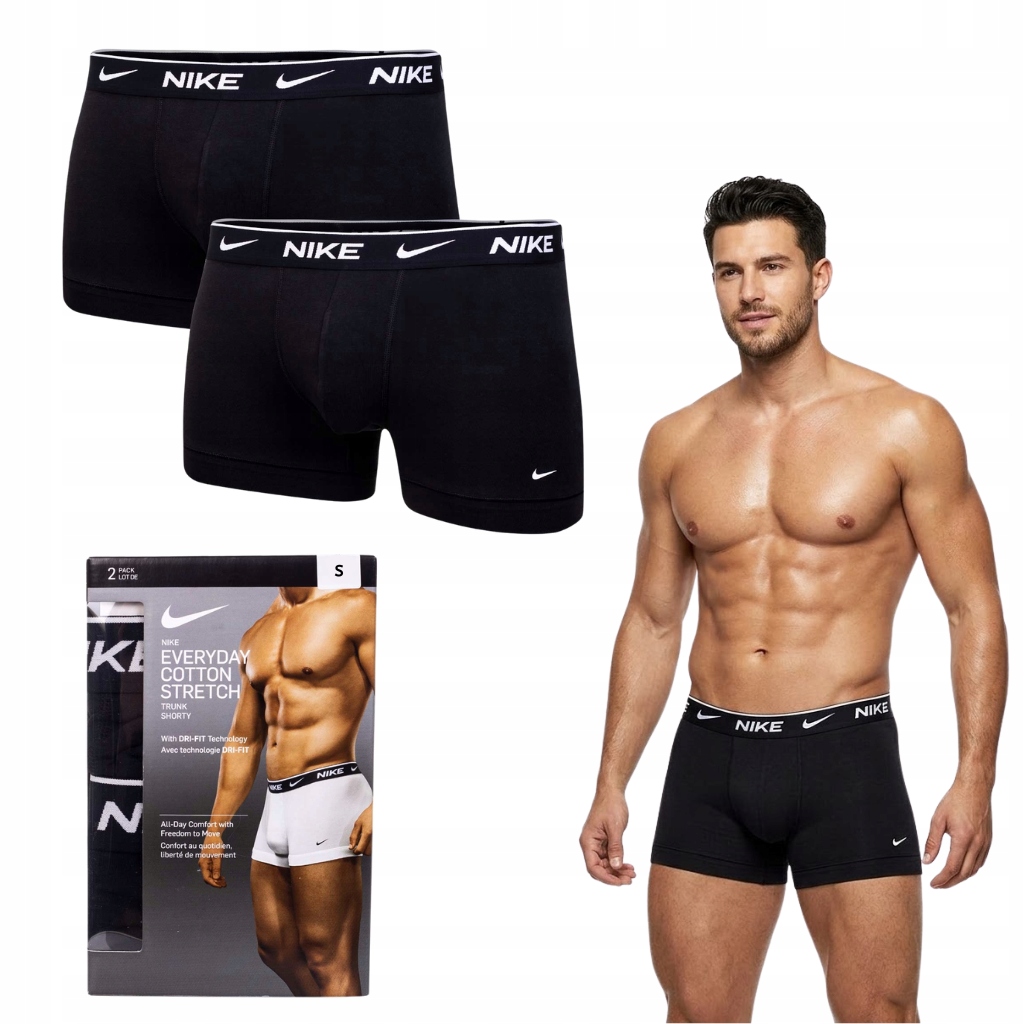 Pánské boxerky Slipy Nike Everyday Cotton Stretch Trunk 2PAK Černé S