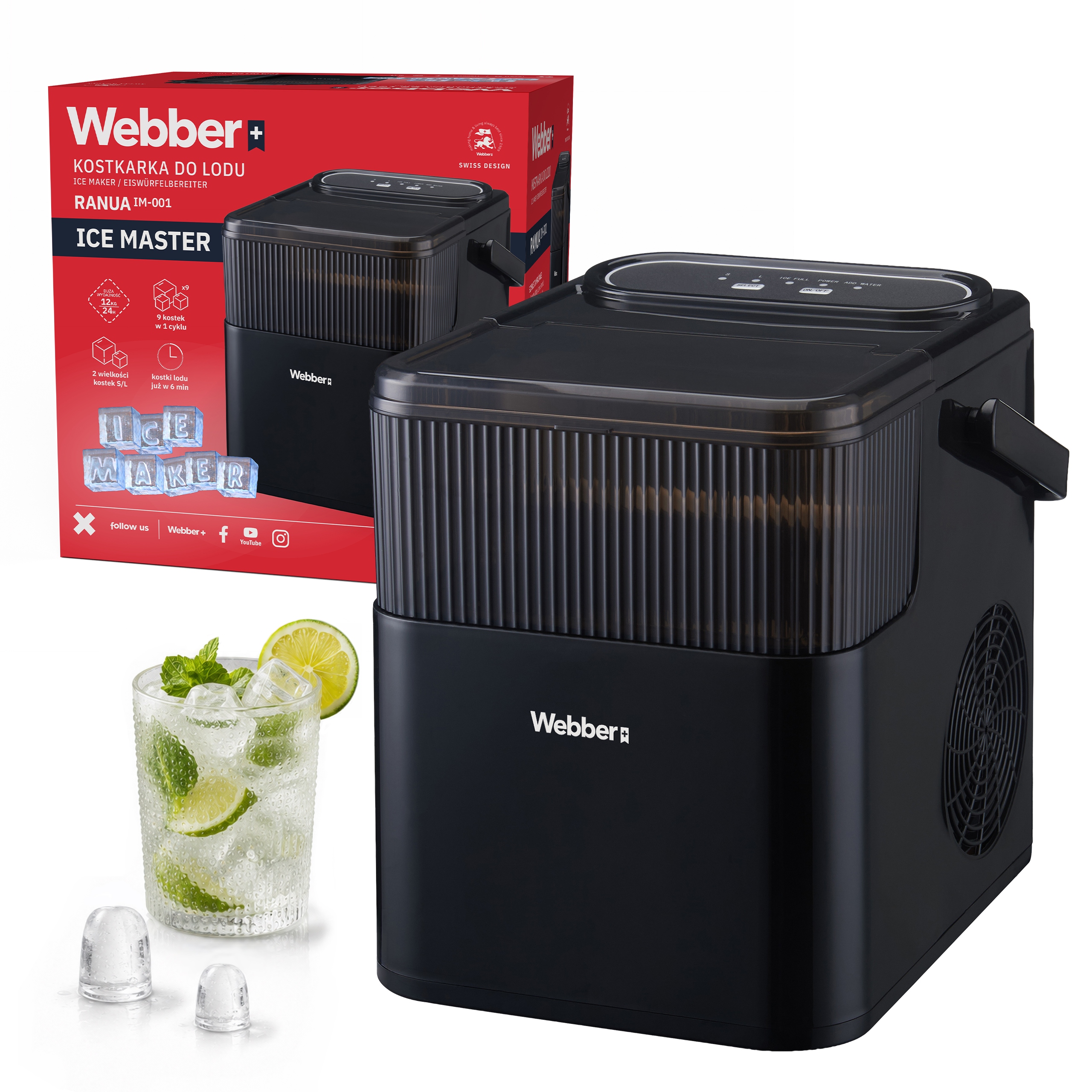 Výrobník Ľadu Webber Rana IM-001 Ice Master 12KG/24H 165W Čierny 2