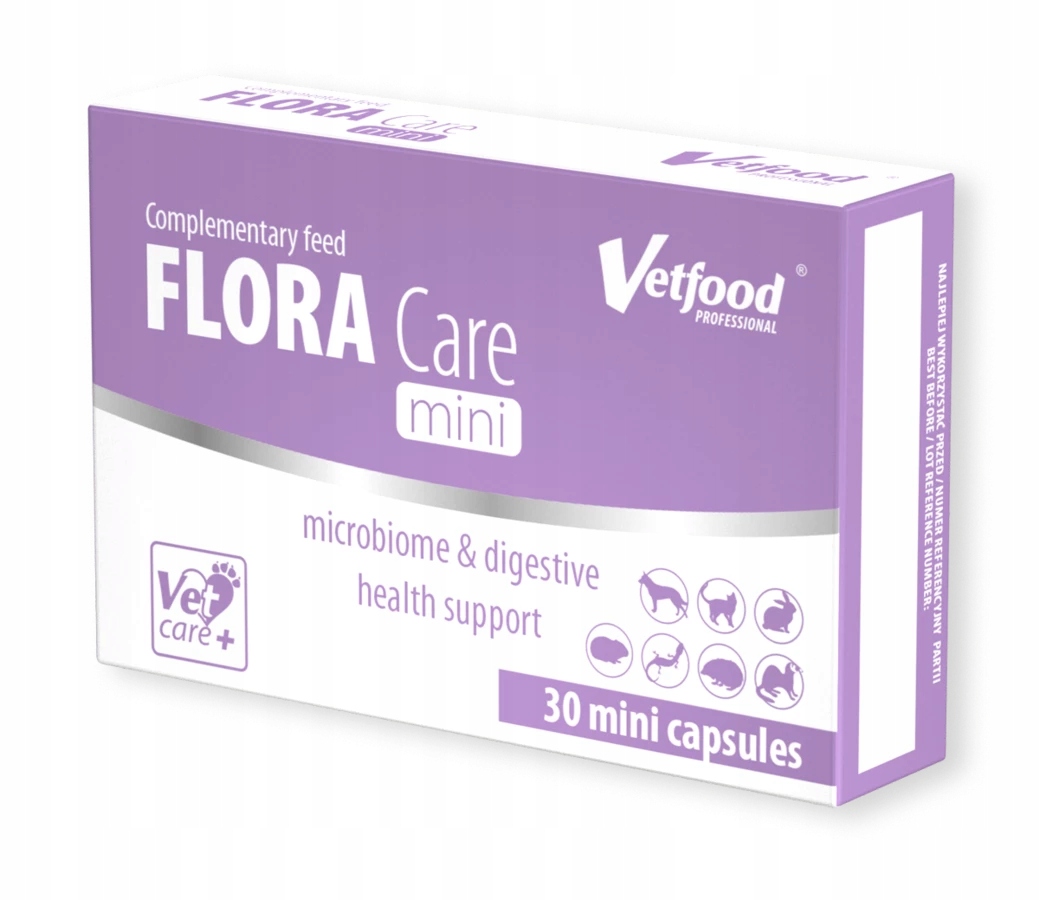 Levně Probiotikum pro psa kočku Vetfood Flora Care Mini 30 kapslí máslový Fos