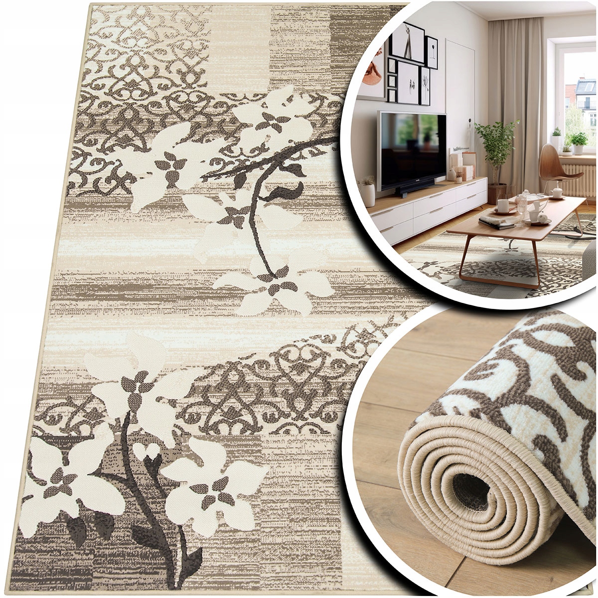 Béžový Koberec Do Obývacího Pokoje Venezia Koberec Do Předsíně Koberec S Květinami 120x170
