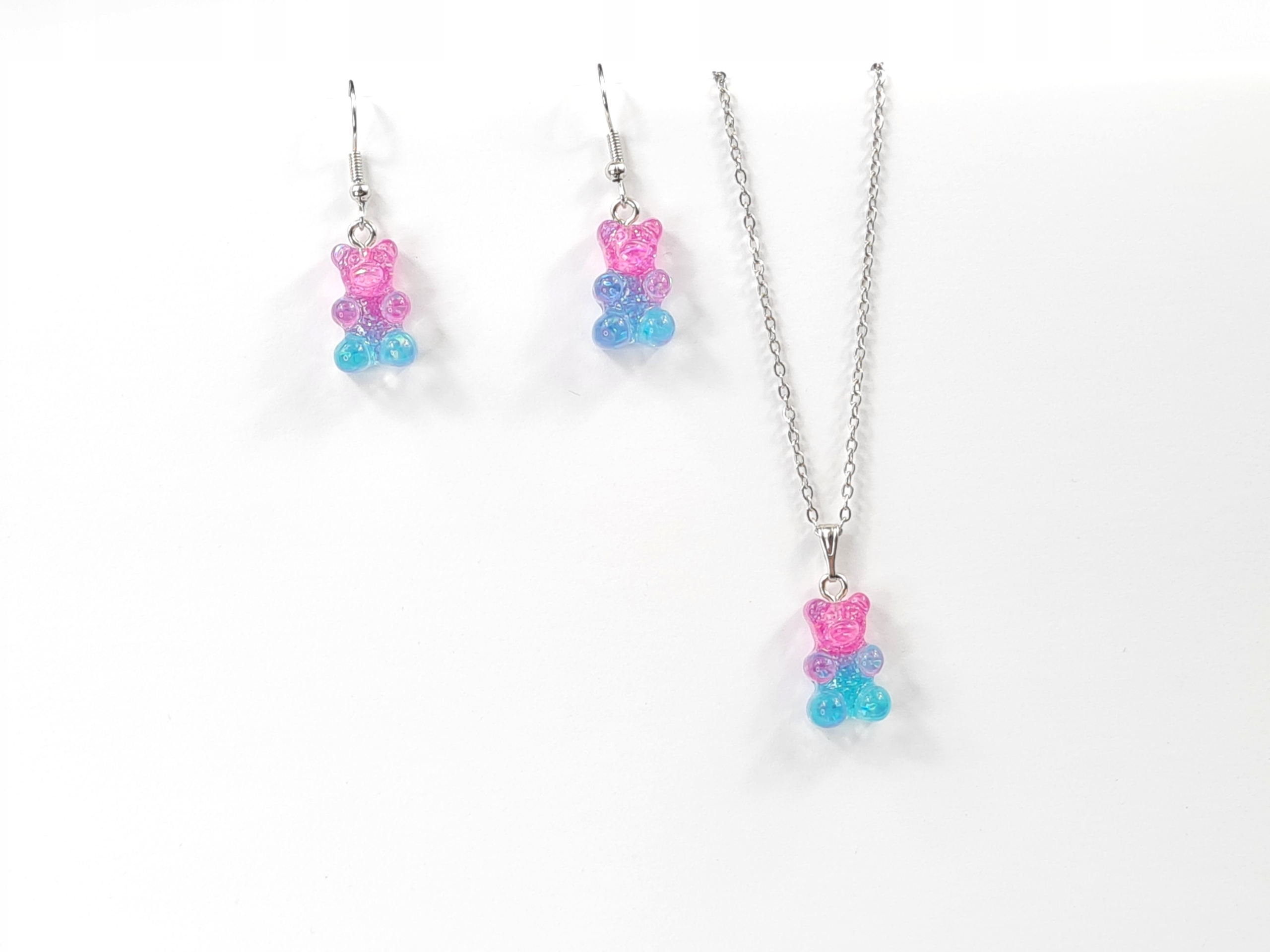 Komplet NASZYJNIK KOLCZYKI MIŚ Gumisie ŻELKI Różowo-Błękitny Brokat K13 EAN (GTIN) 9518954844