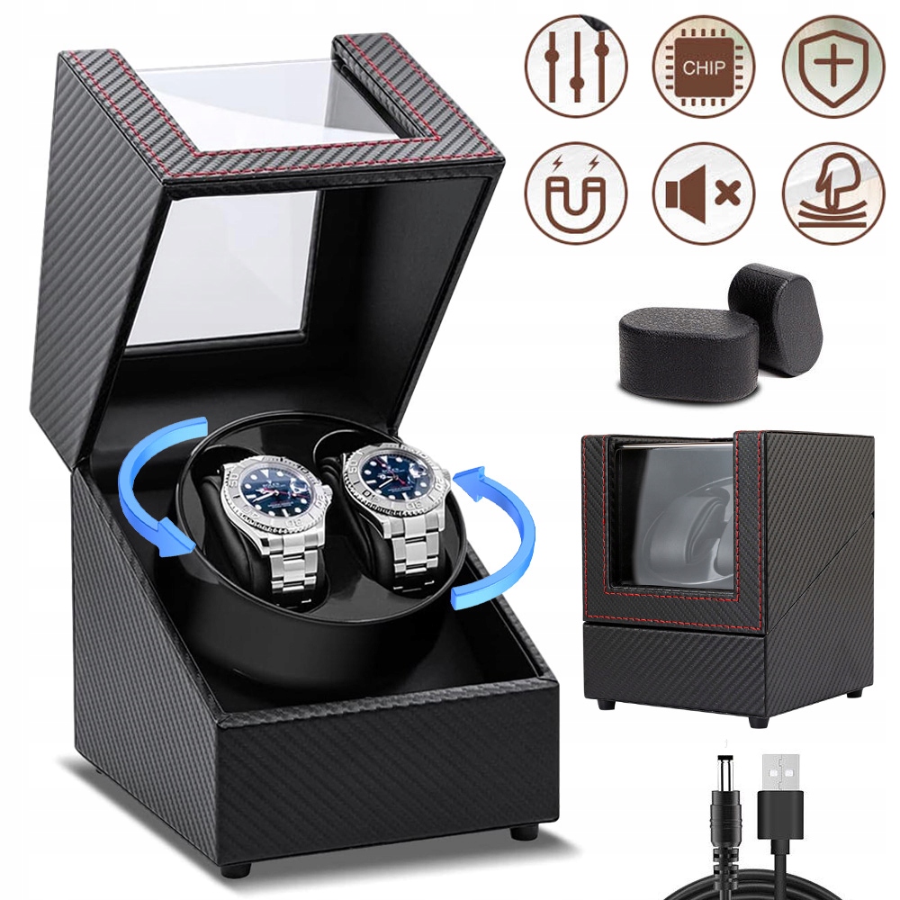 Rotomat Na Hodinky Automatický, Krabička Vitrína Černá Se 2 Režimy Otáčení