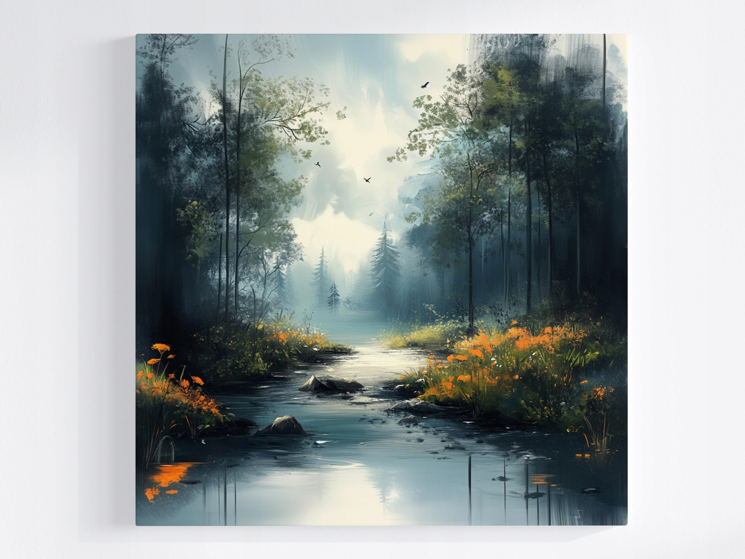 Obraz Na Plátně Canvas Příroda Krajina Les Řeka Potok Květiny Mlha 80x80