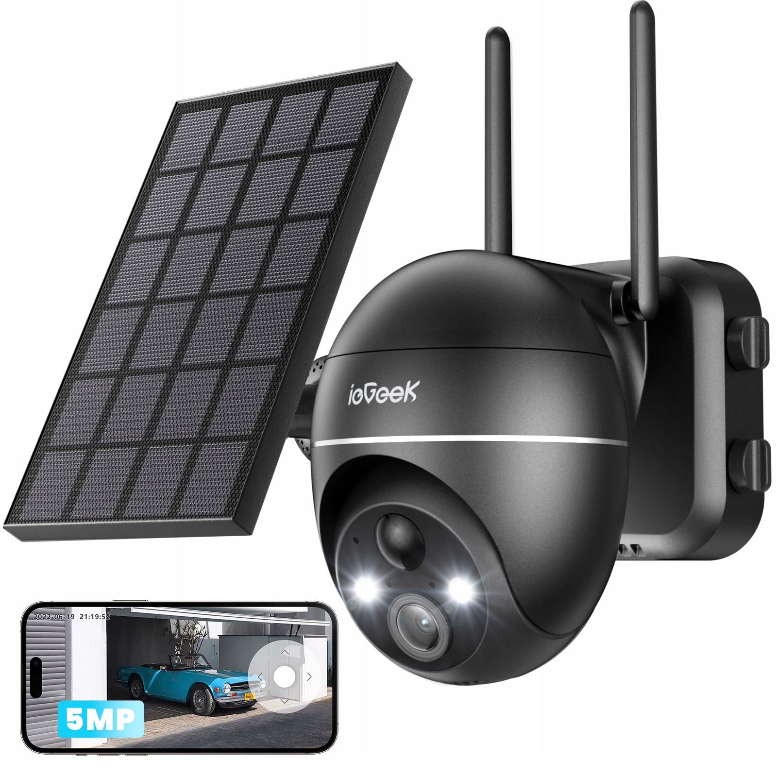5MPx Venkovní solární WiFi Ip Pir kamera Otočná Zoom Bezdrátová IP65