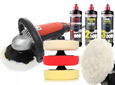 Polerka samochodowa 2400w + MENZERNA + GĄBKI FUTRO