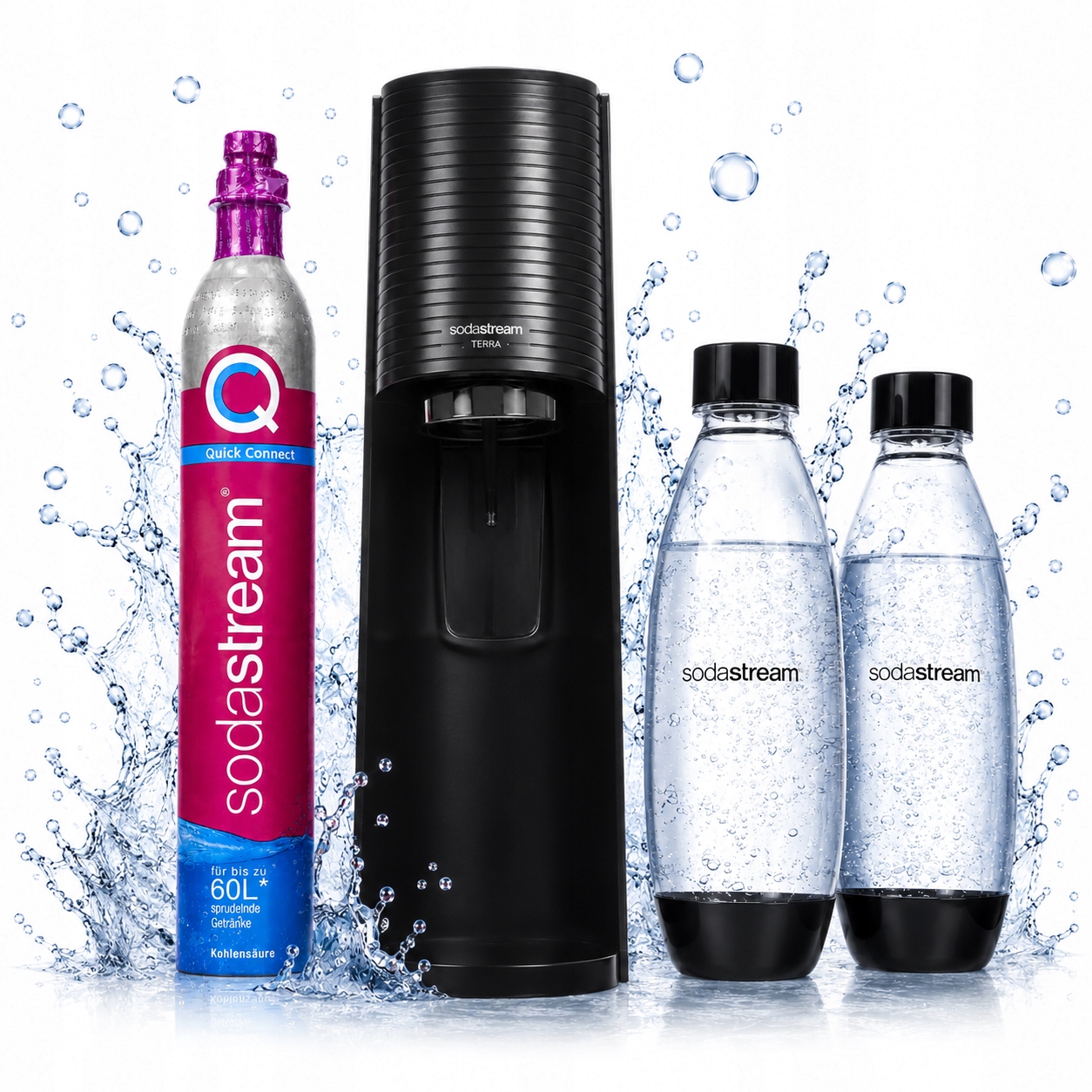 Saturátor SodaStream Terra Čierna Sýtená voda Sada 2 fľaštičiek Bombička