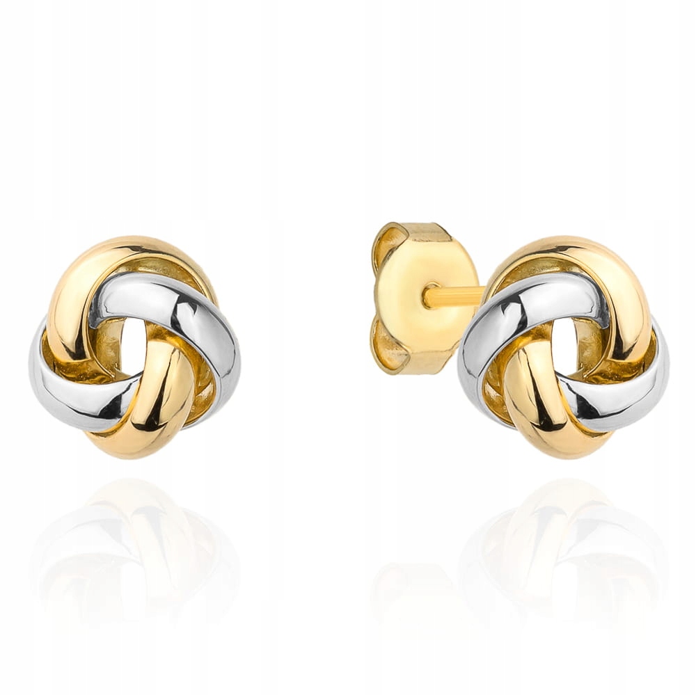 Dámské zlaté náušnice s pleteným vzorem, rhodiované, módní design, dárek 14k