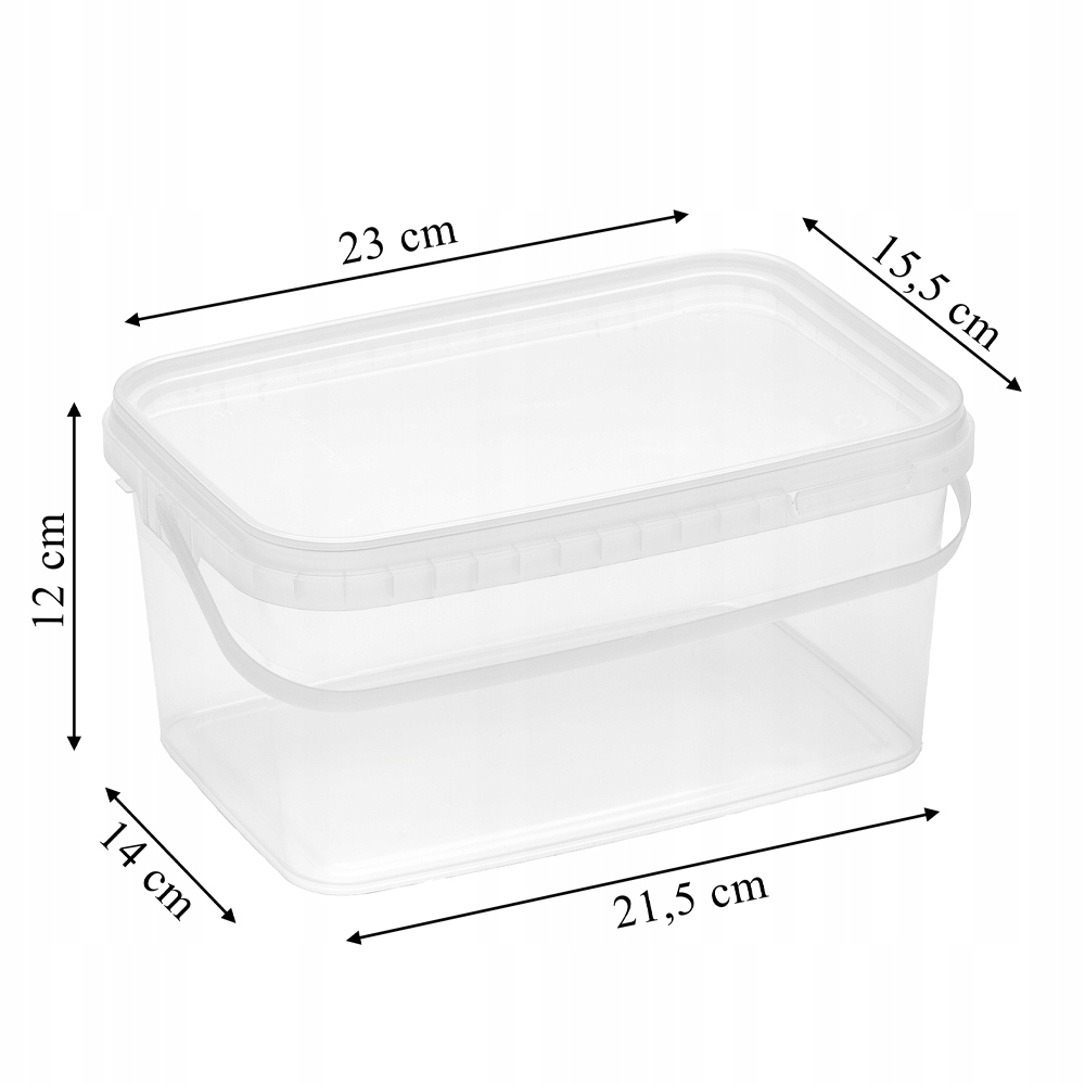 WIADRO WIADERKO PROSTOKĄTNE 2,5L z atestem NA ŻYWNOŚĆ przeźroczyste Materiał plastikowe