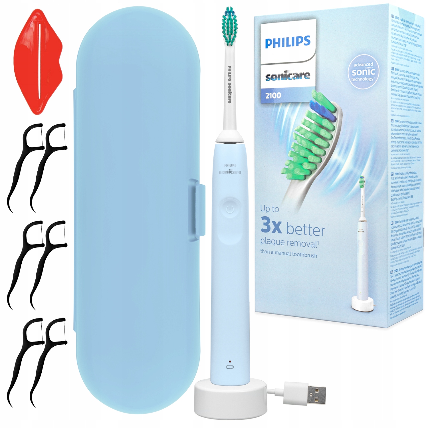 Szczoteczka Soniczna Elektryczna Philips Sonicare HX3651 Niebieska Zestaw