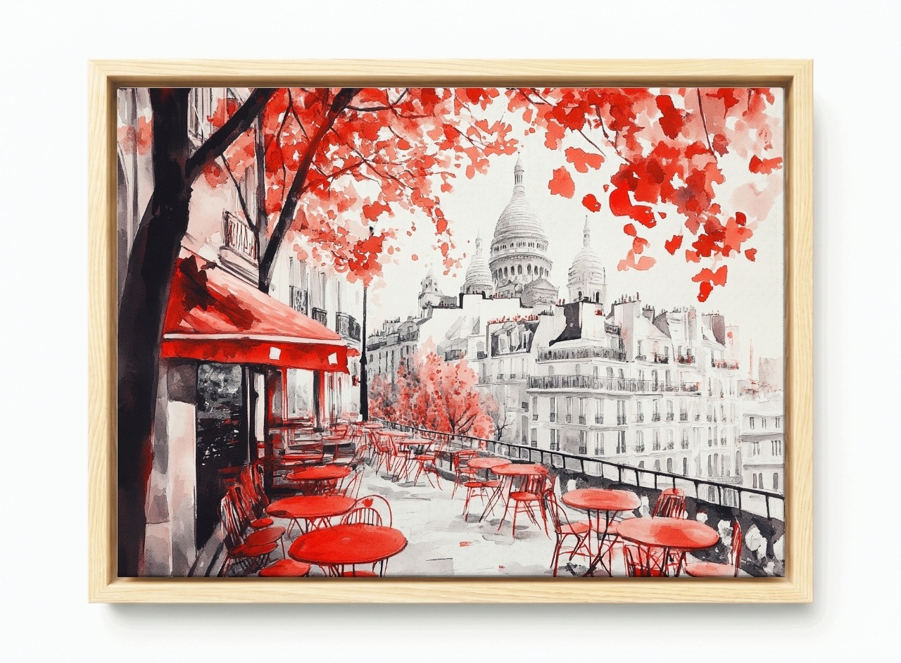 Obraz Rama American Box Město Paříž Sacre Coeur Kavárna Podzim 60x40