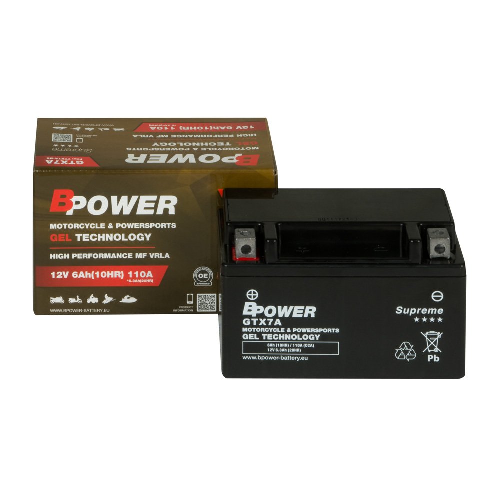 Akumulator motocyklowy BPower GTX7A 6Ah 110A L+ Żelowy Gel Supreme YTX7A-BS