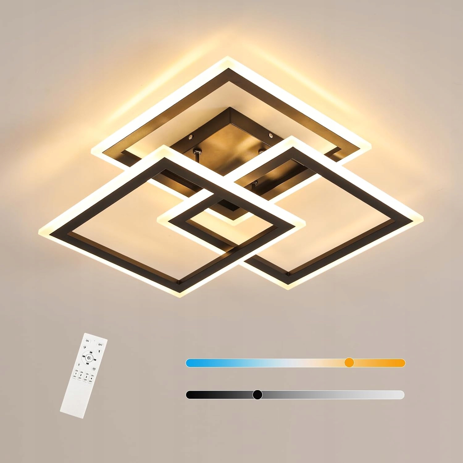 Stropní Led lampa lustr černý čtvercový moderní do kuchyně s dálkovým ovládáním 40W