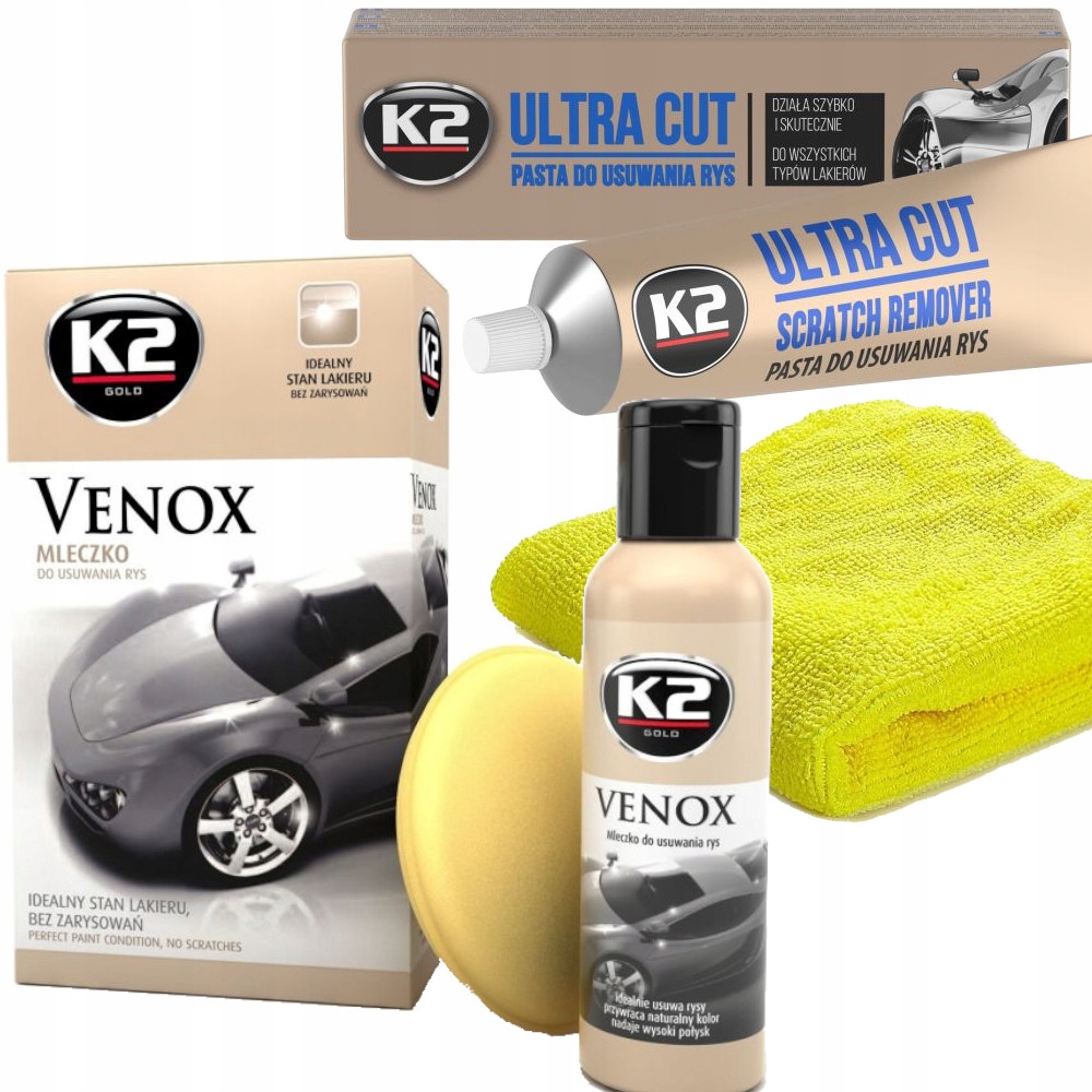 Zestaw Pasta Mleczko K2 Do Usuwania Rys Zarysowań Na Rysy Ultra Cut Venox