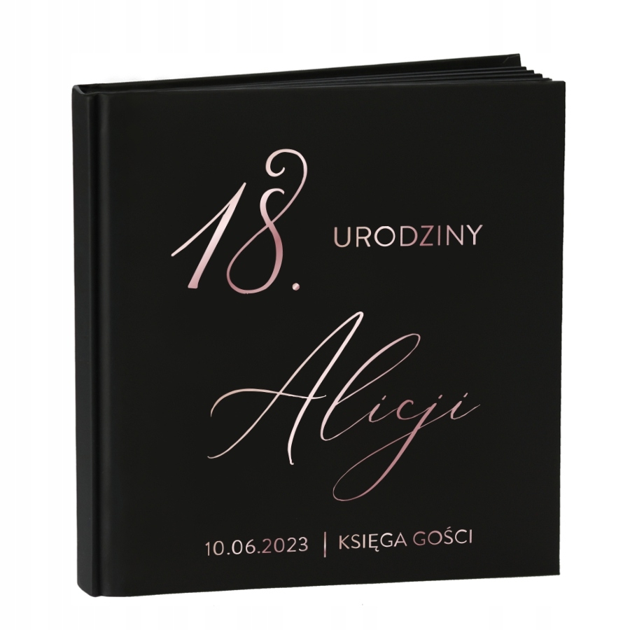 Księga Gości na 18 30 40 50 60 urodziny I Rose Gold Czarne Kartki I Album