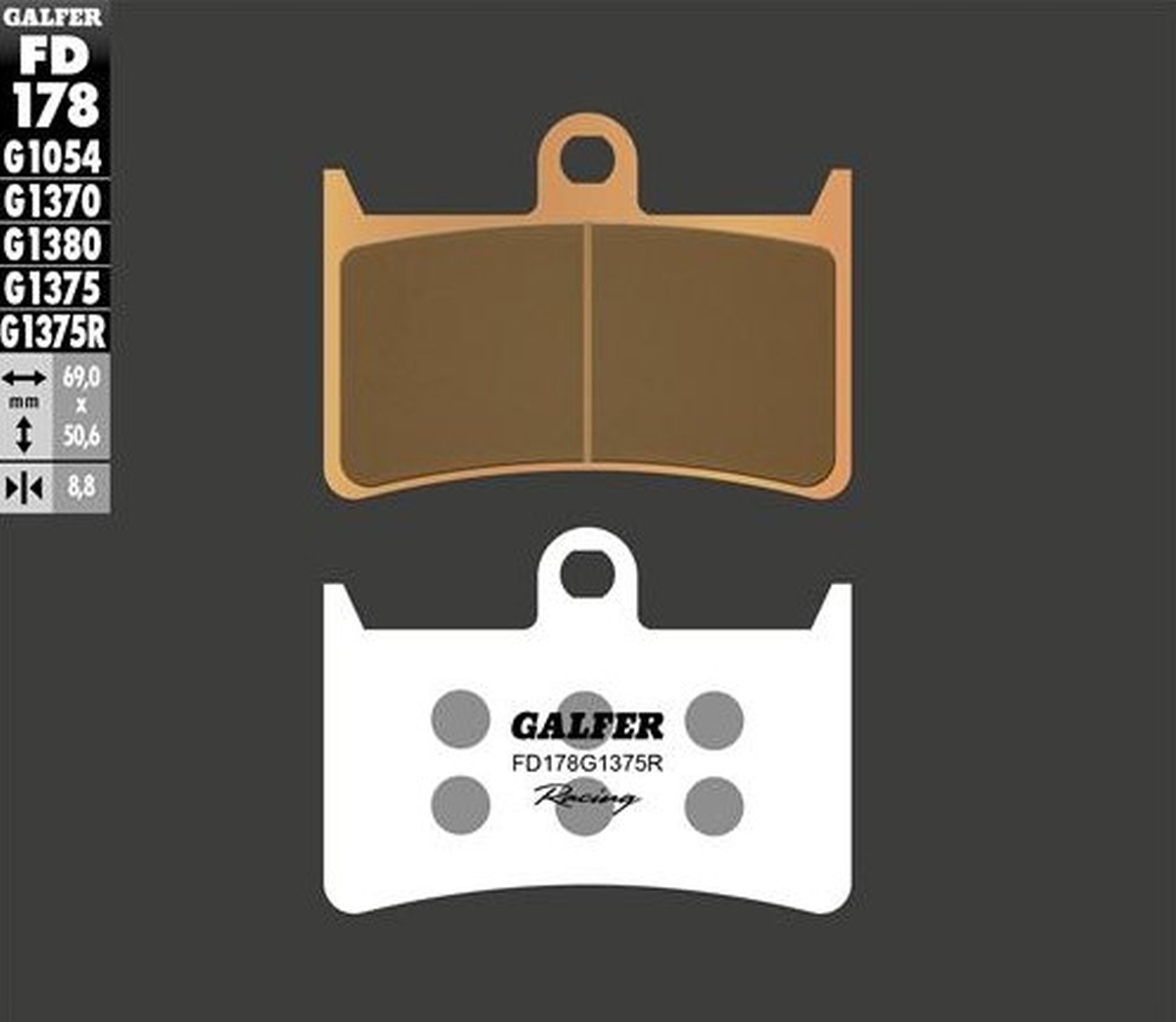 Galfer Brzdové Doštičky KH252 KH380 Spekaný Metalický (zlatý) Športový Racing