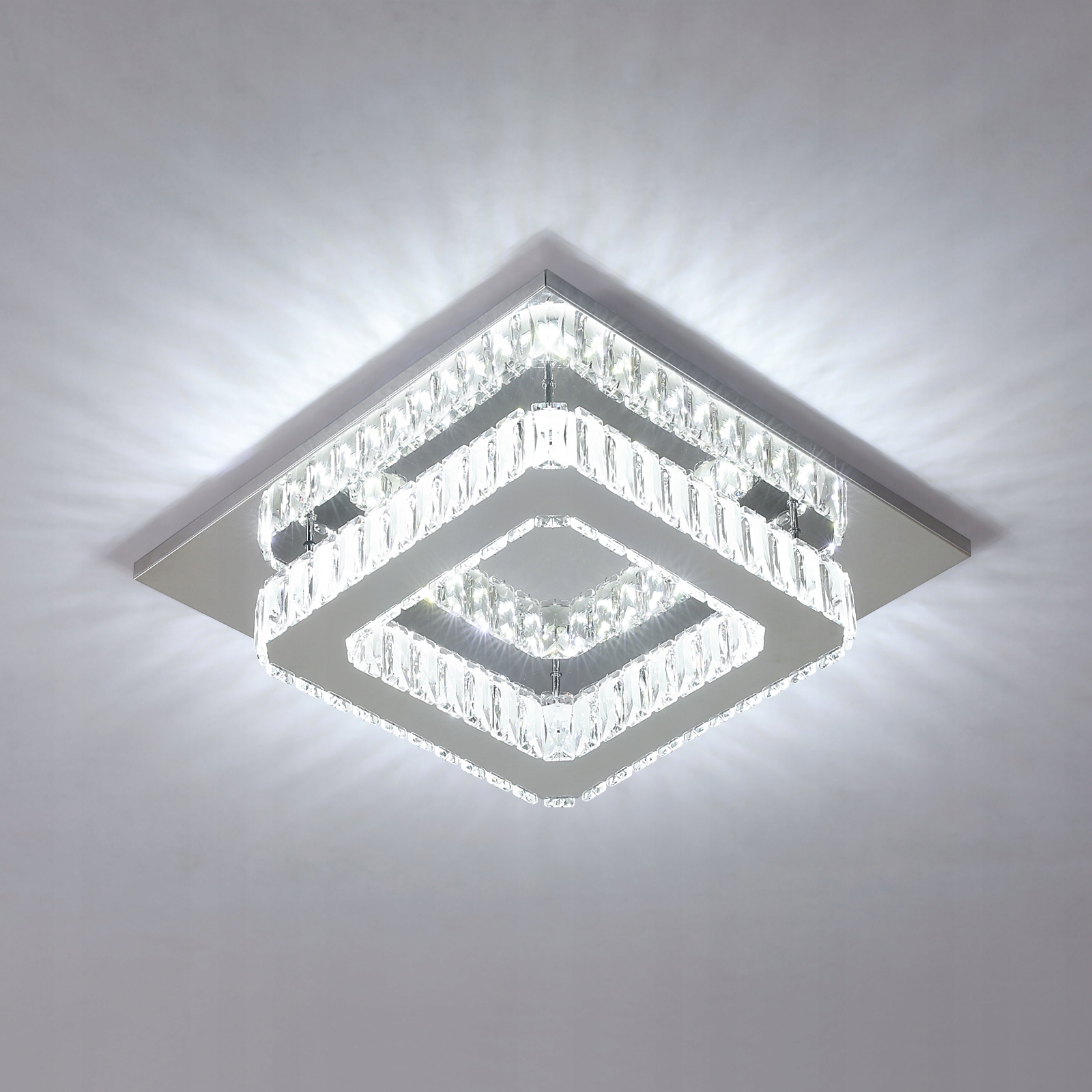 Lampa Sufitowa Led Plafon Żyrandol Kryształowy Kwadrat Nowoczesny 30W 6500K