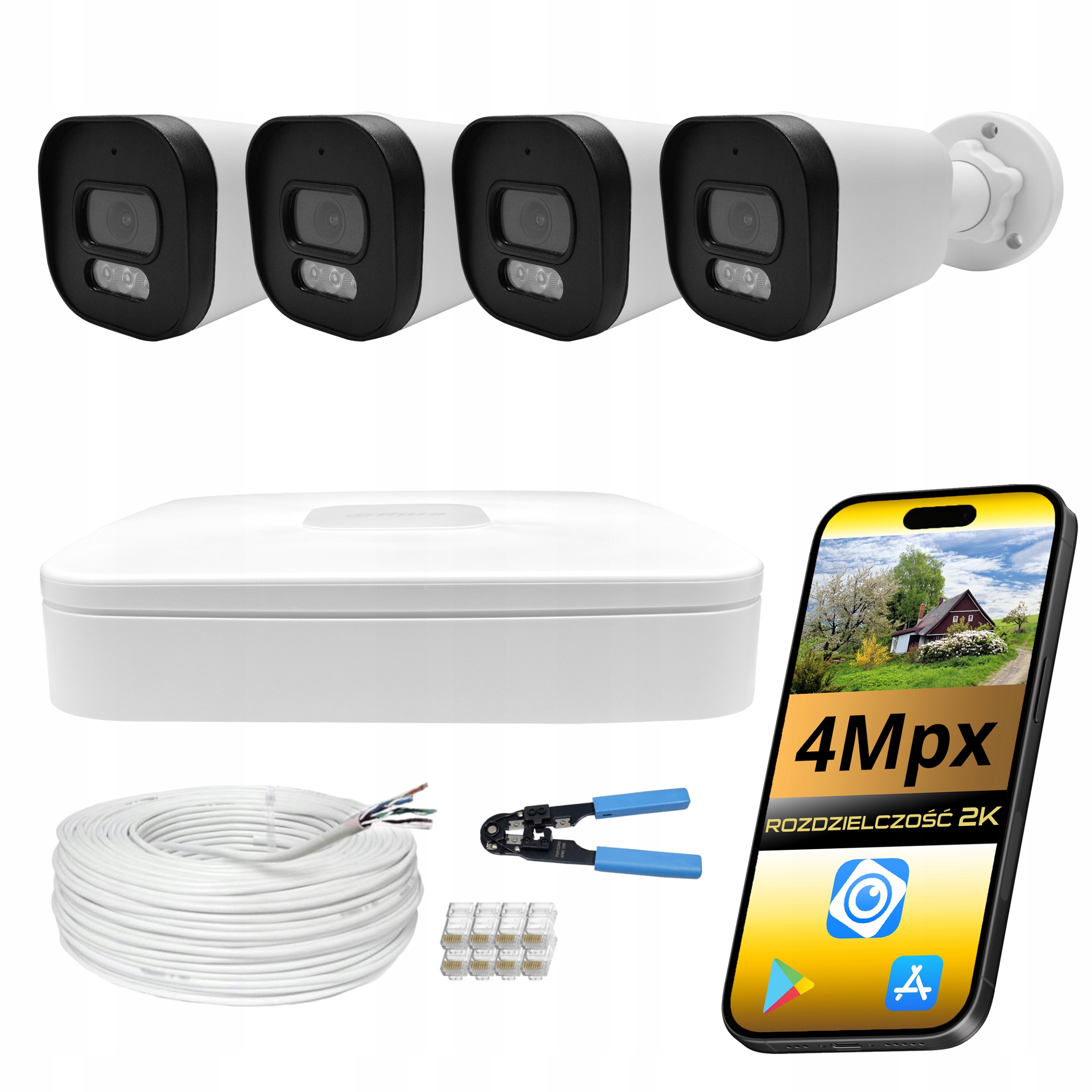 Sada kamer pro monitorování 4 Ip kamery 4Mpx Monitoring Dahua Dual Light