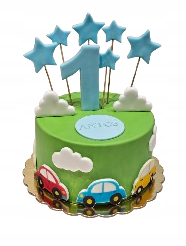 Tort z autkami Roczek Zestaw Figurki na tort Opłatek Wydruk Cukrowy 21 el.