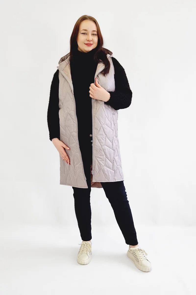 Dlouhá prošívaná vesta Plus Size Béžová 48