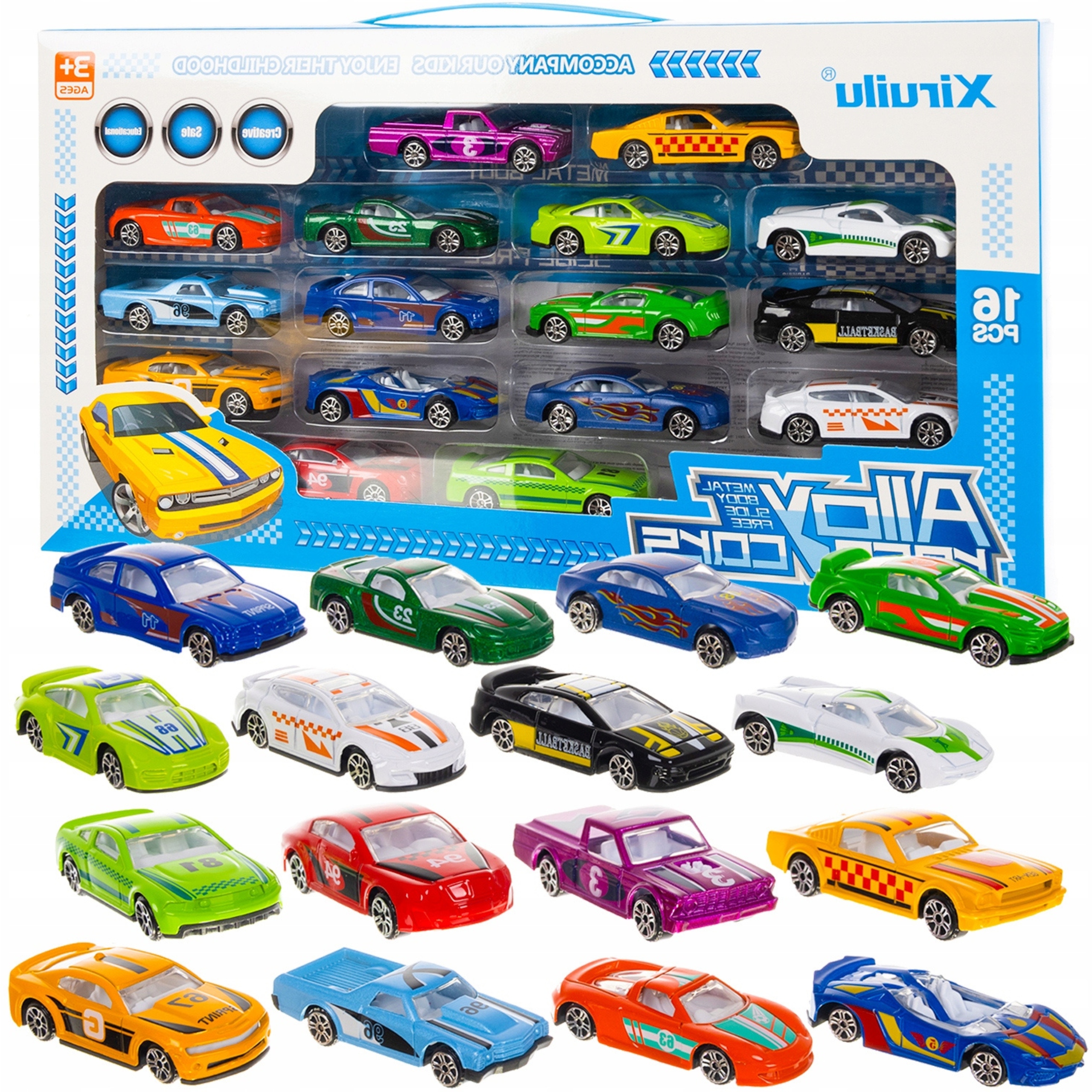 ZESTAW SAMOCHODZIKÓW AUTKA SAMOCHODY METALOWE RESORAKI DLA DZIECI 16 SZTUK