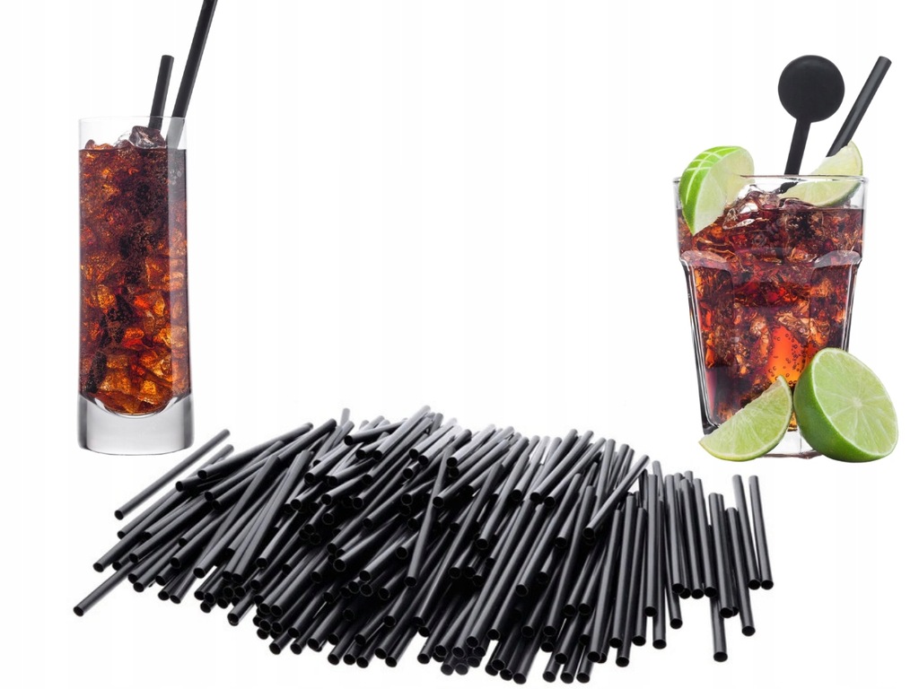 Słomki rurki plastikowe czarne 24cm/8mm - 500 szt. Marka bez marki