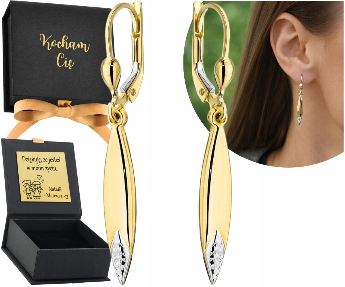Złote Kolczyki Wiszące Sople Diamentowane Angielskie Zapięcie 585