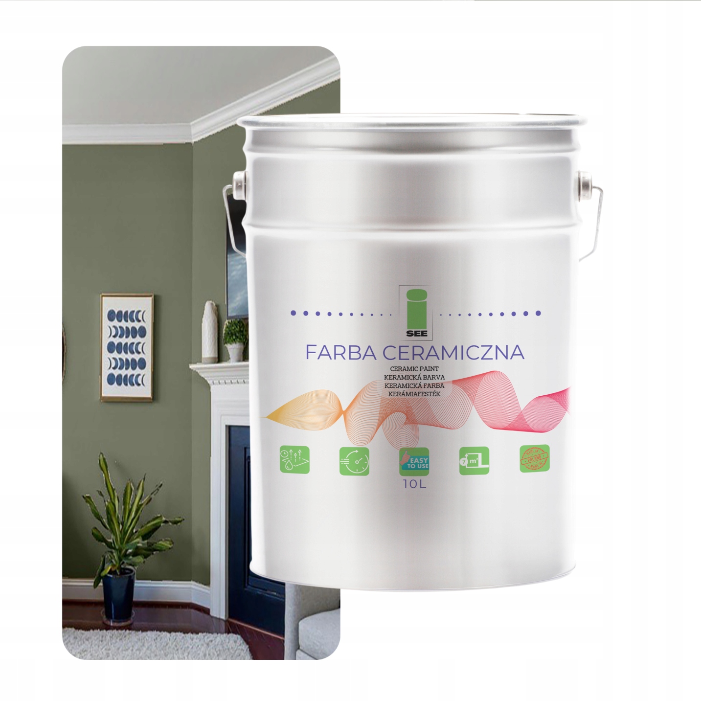 Umývateľná Keramická Farba Na Steny Zelená Olivová 10 L, Odolná Voči Škvrnám