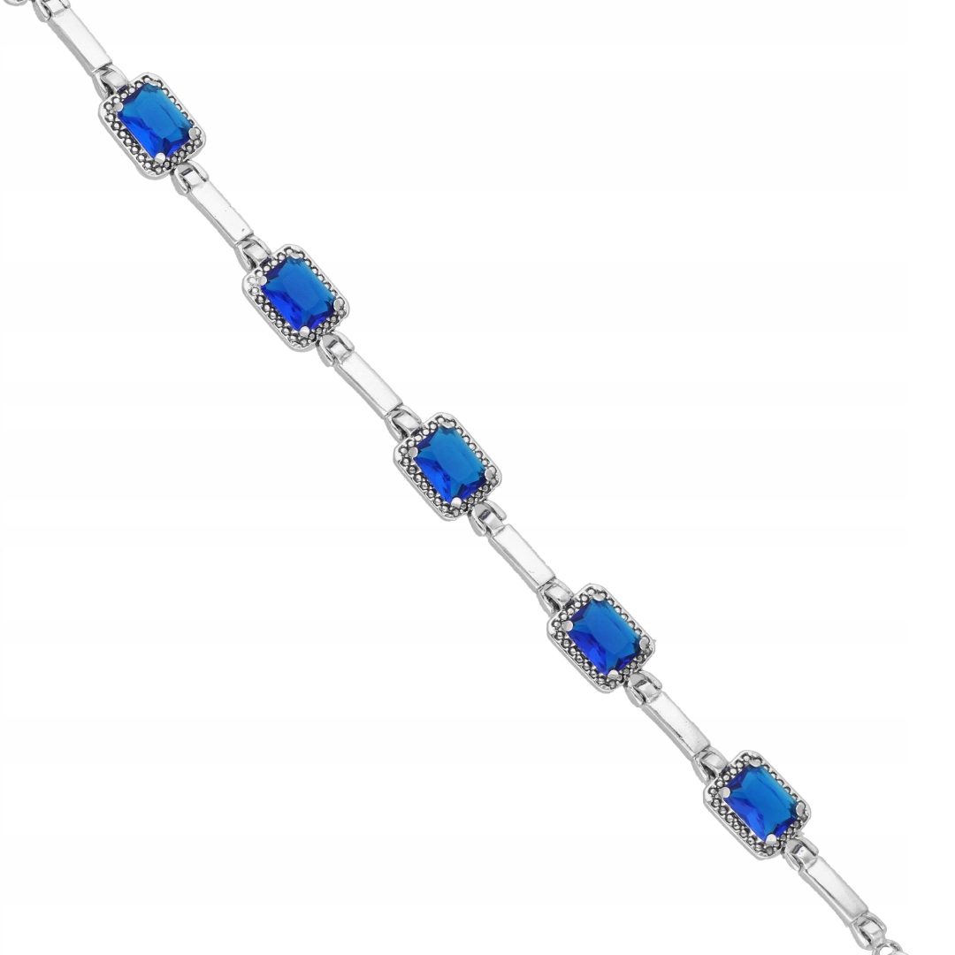 Náramek s obdélníkovými safírovými zirkony stříbro