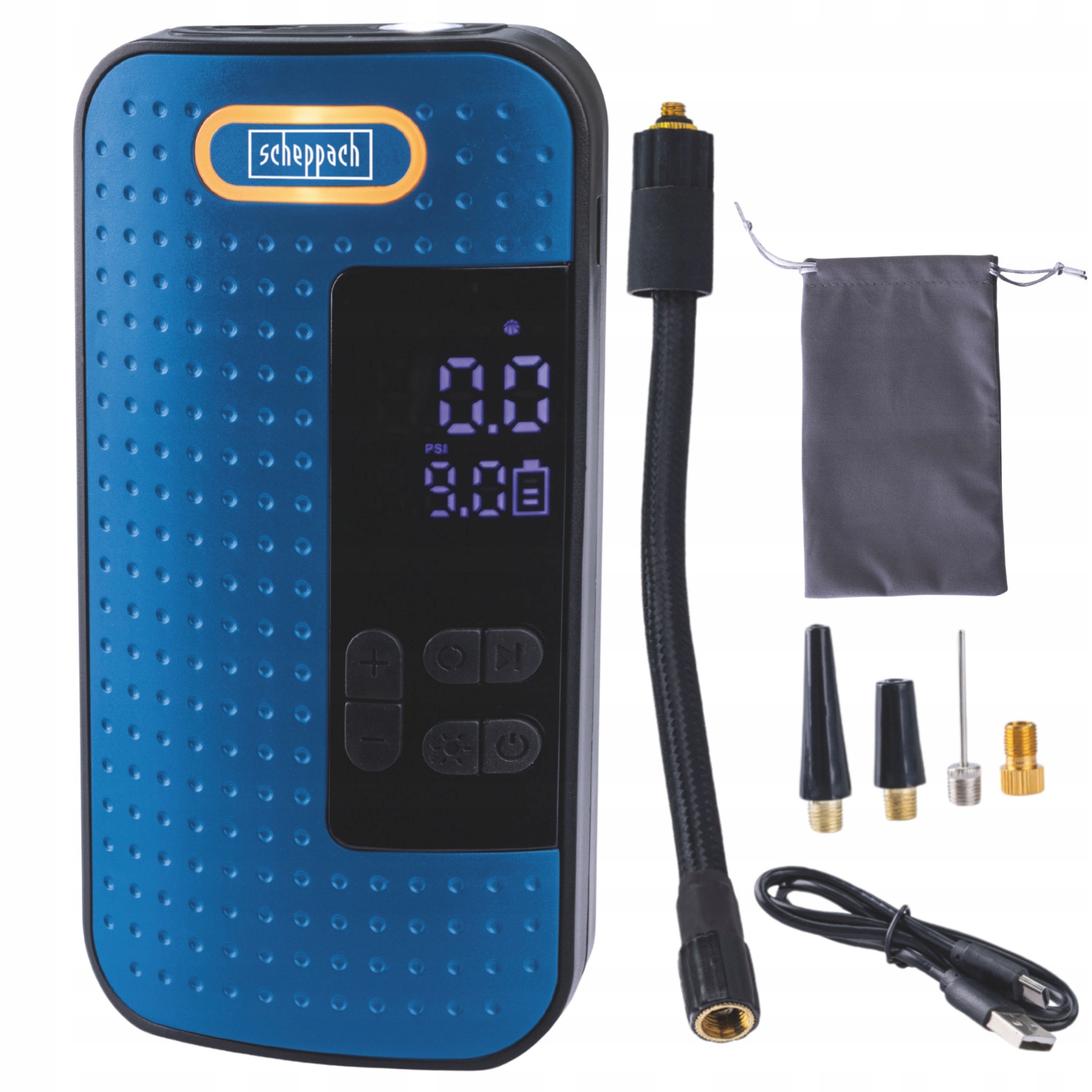 Scheppach Mini kompresor akumulatorowy AC10/8V do opon roweru akcesoria