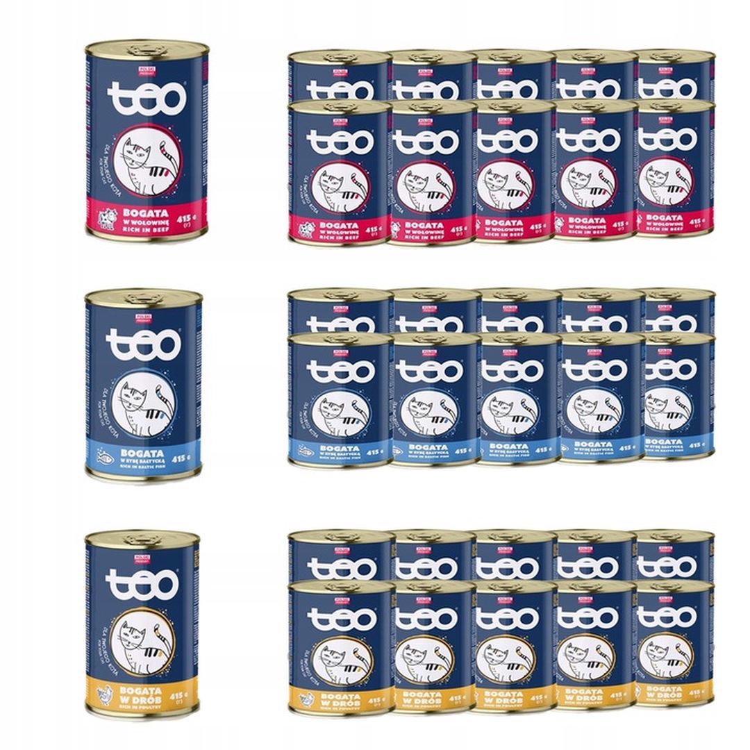 Levně Teo Mokré Krmivo pro kočky Mix 3 příchutí 415 g x 30 kusů