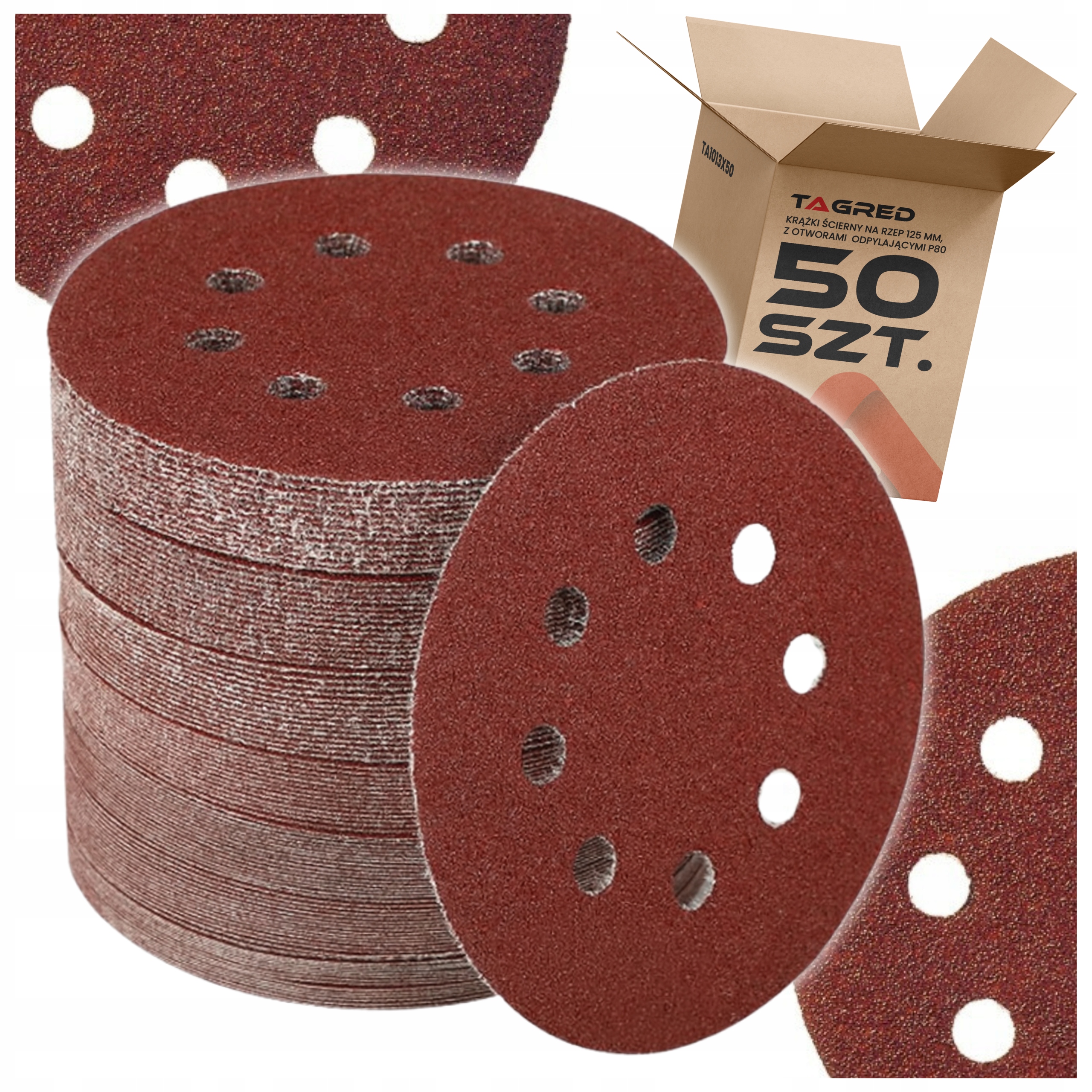 50x Krążek ścierny na rzep z otworami odpylającymi gr 80 125mm