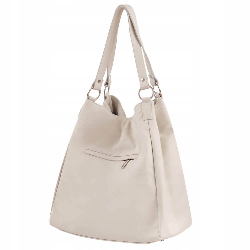 ŚMIETANKOWA TOREBKA WOREK TORBA SKÓRA NATURALNA A4 Wielkość duża (mieszcząca A4)