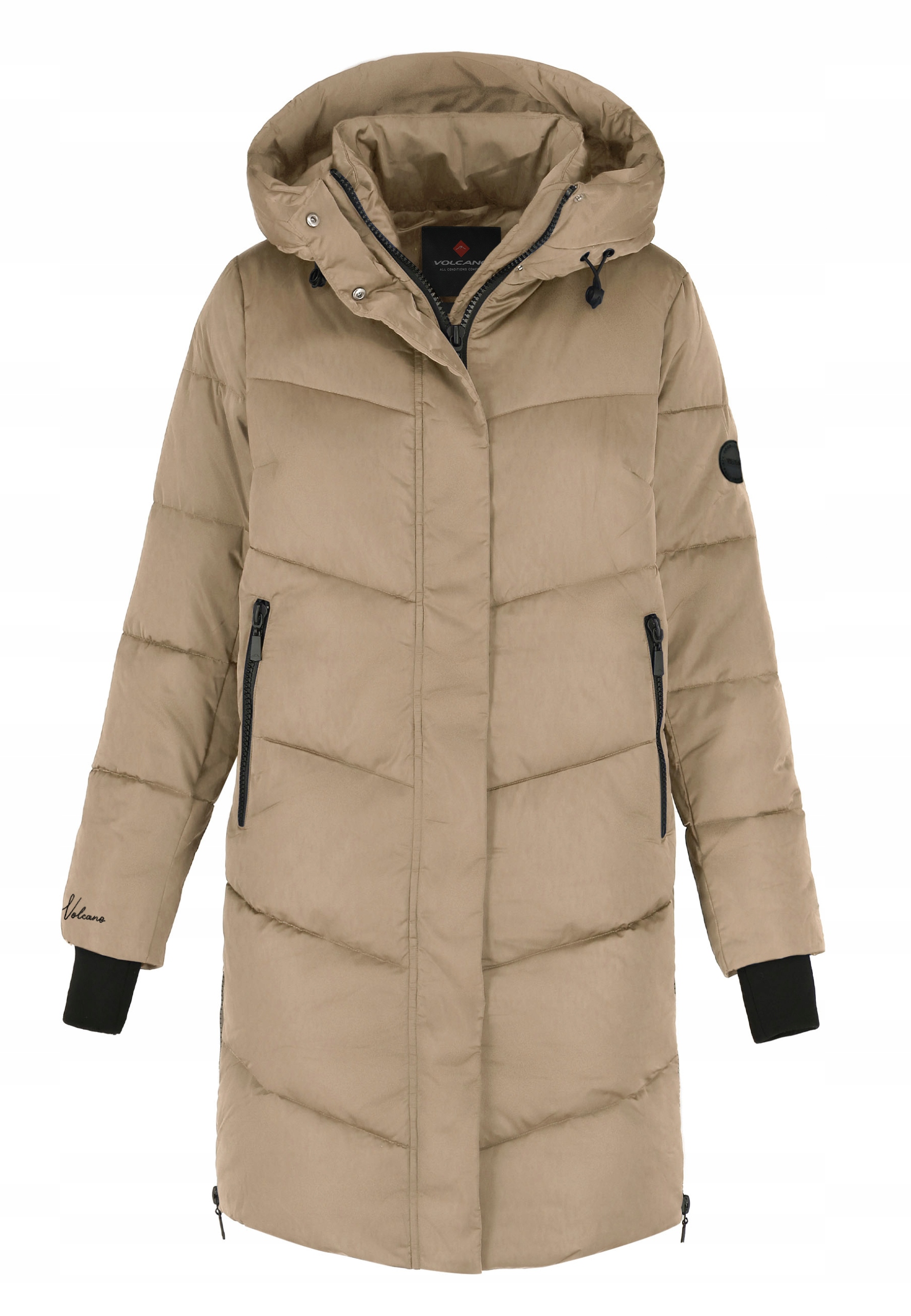 Dámský Kabát S Kapucí Béžový Volcano J-dila 4XL
