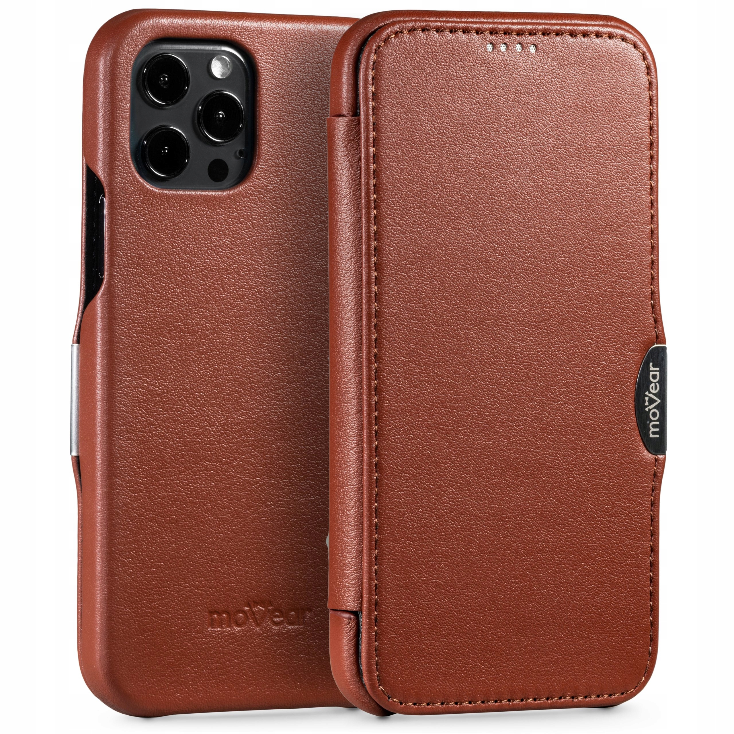 Pouzdro na iPhone 12 Pro 12 kožené Obal s kapsou Hnědá Movear