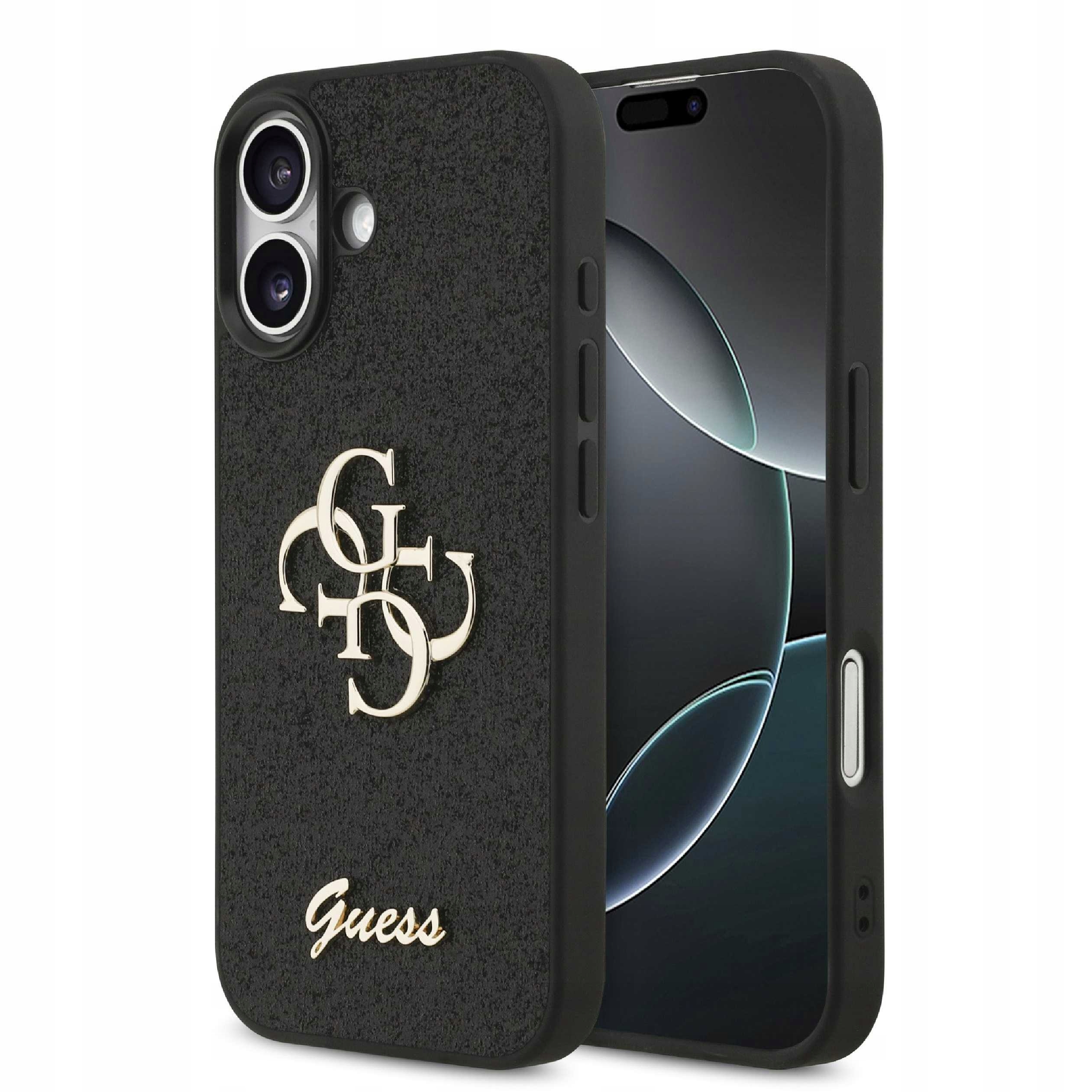 Guess Pu Fixed Glitter 4G Metal Logo Zadní Kryt pro iPhone 17 Black