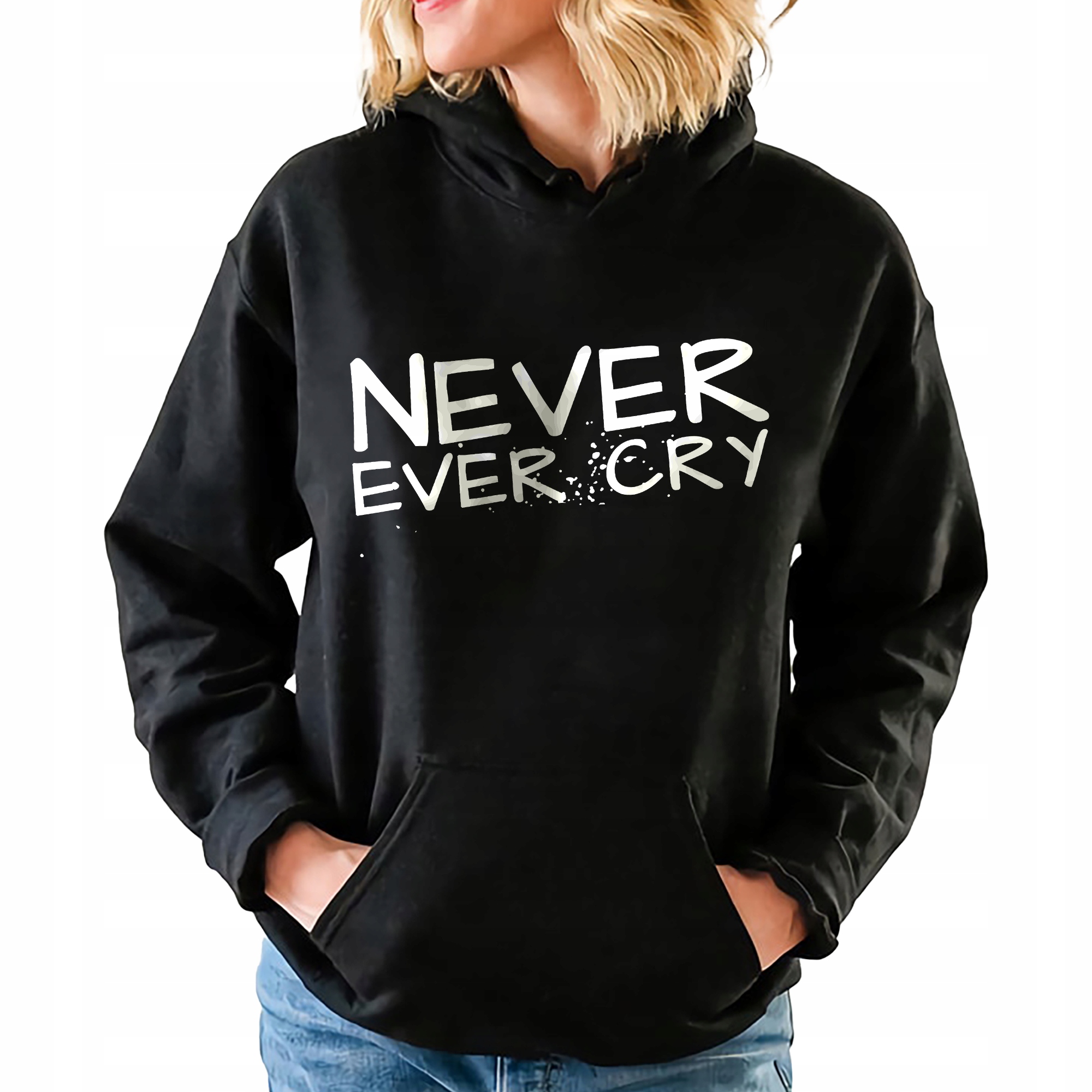 Mikina S Kapucí Černá Never Ever Cry Pro Mládež vzory Velikost L