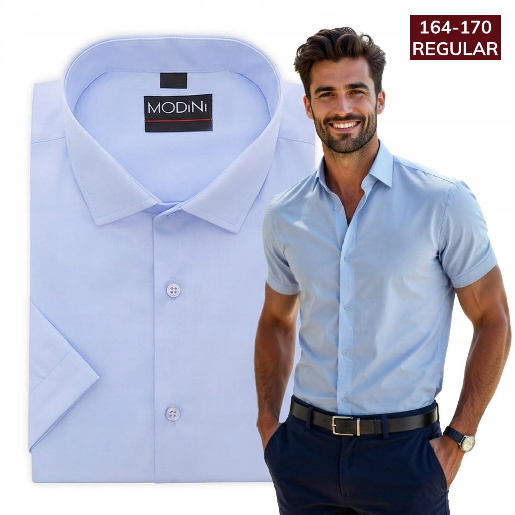 Błękitna koszula męska z krótkim rękawem Modini YK20 164-170 43-Regular