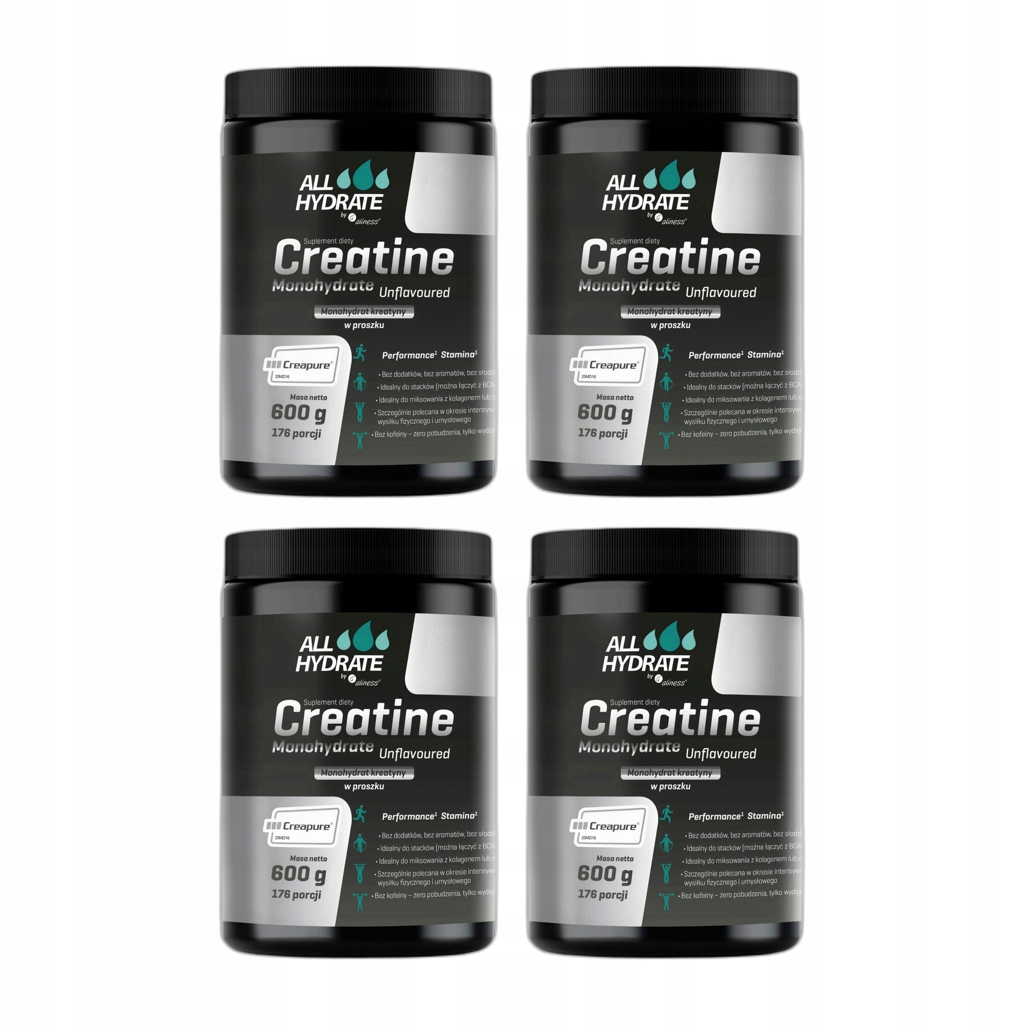 4x Aliness Creatine Creapure Monohydrát kreatinu 600 g Čistý prášek Složení
