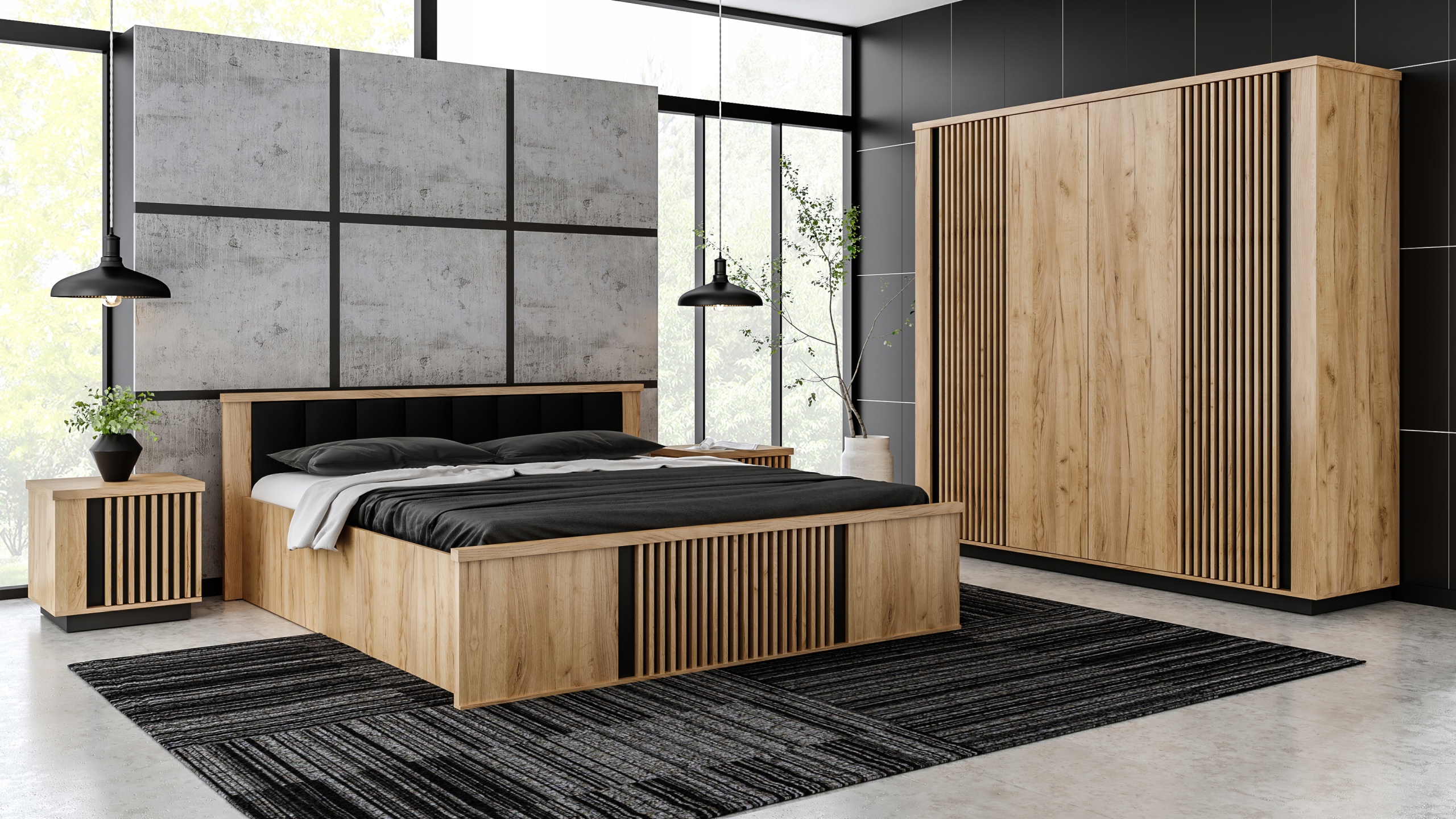 Witryna wysoka LAMELLO art.9 dąb craft / czarny LOFT LAMELE Kolekcja LAMELLO