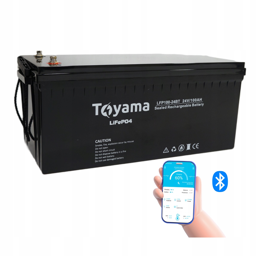 Akumulator litowy Toyama Lfp 100 LiFePO4 100Ah 24V Bms Bluetooth