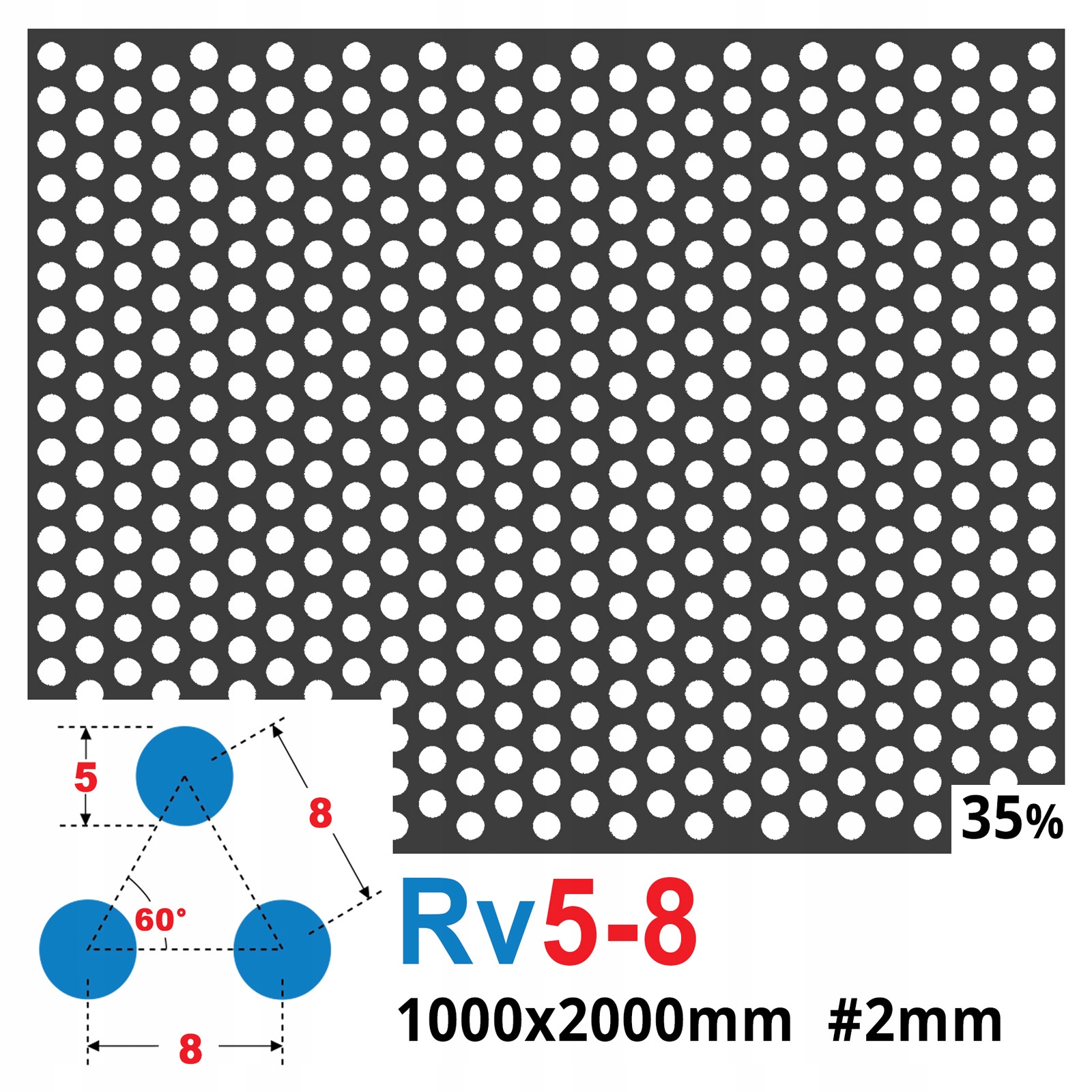 BLACHA PERFOROWANA 1000 x 2000 2,0 mm 5 - 8 KOŁA Kod producenta RV582S